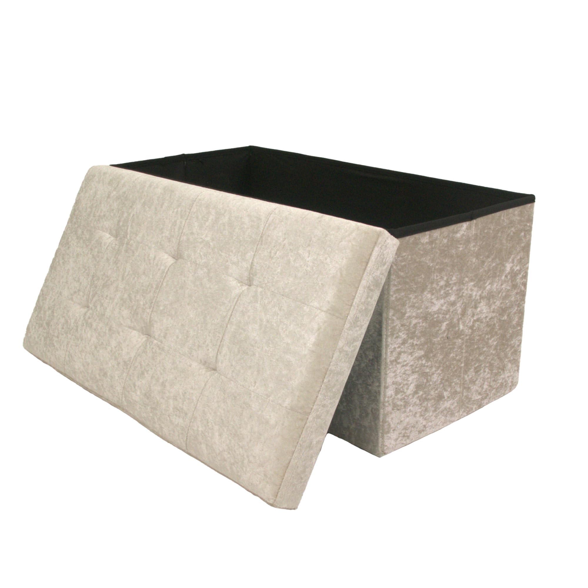 Libbi Lou Velvet Foldable Footstool/Ottoman Storage Box | 76 x 38 x 38 cm | Footstool for Home, Office or Bedroom | Store up to 40kg (Cream)