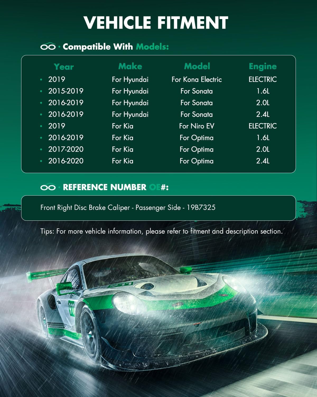 SCITOO 19B7325 Front Right Disc Brake Caliper w/Bracket For Hyundai For Kona Electric 2020-2021,For Hyundai For Sonata 2015-2019,For Kia For Niro EV 2020-2022,Single Piston