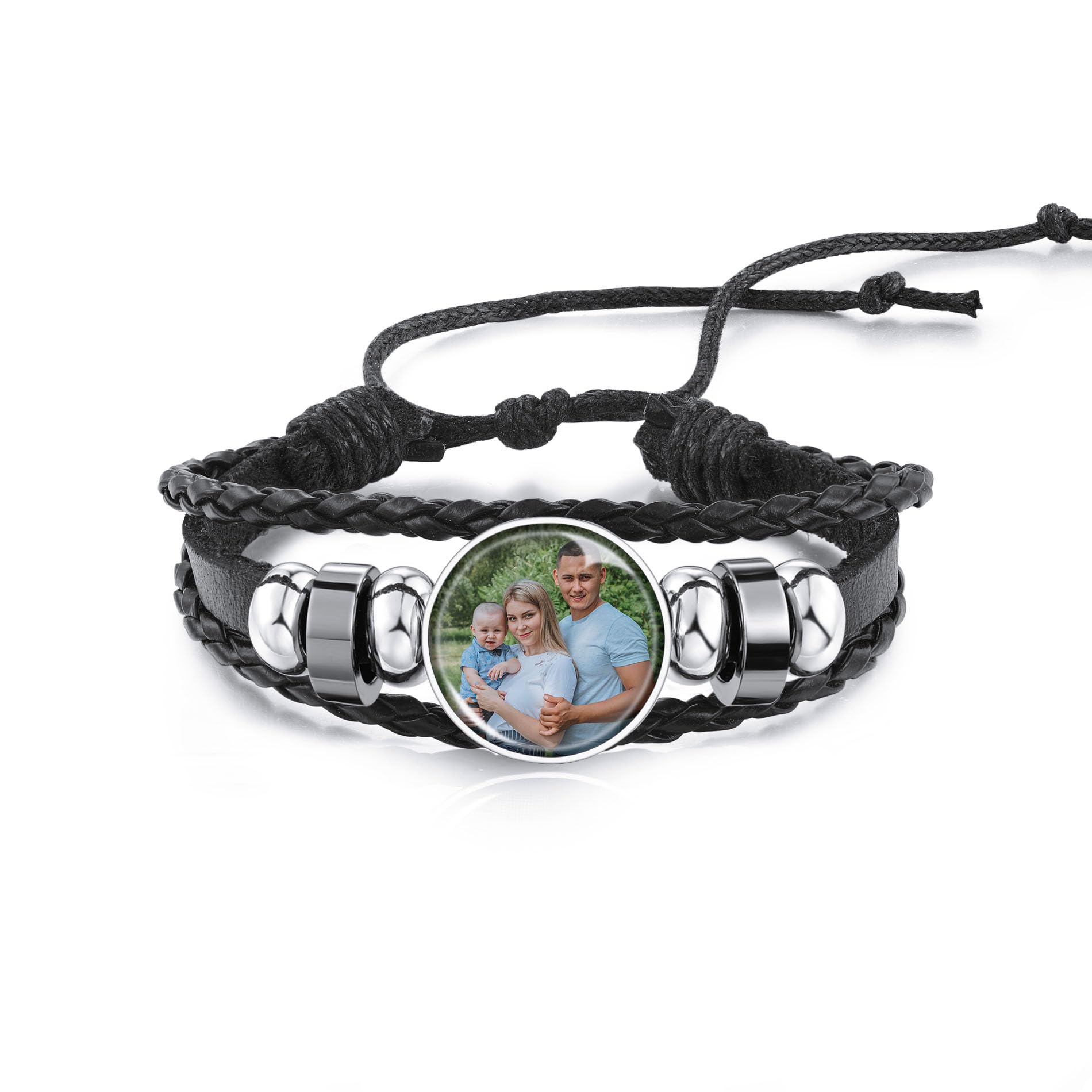 OTXIXTOPulseras Personalizadas con Foto para Mujer Pulseras con Imagen Personalizadas Pulsera de Cuero Ajustable con Foto Interior Grabada Pulseras de Mujer con Fotos Pulseras Memorial con Imagen