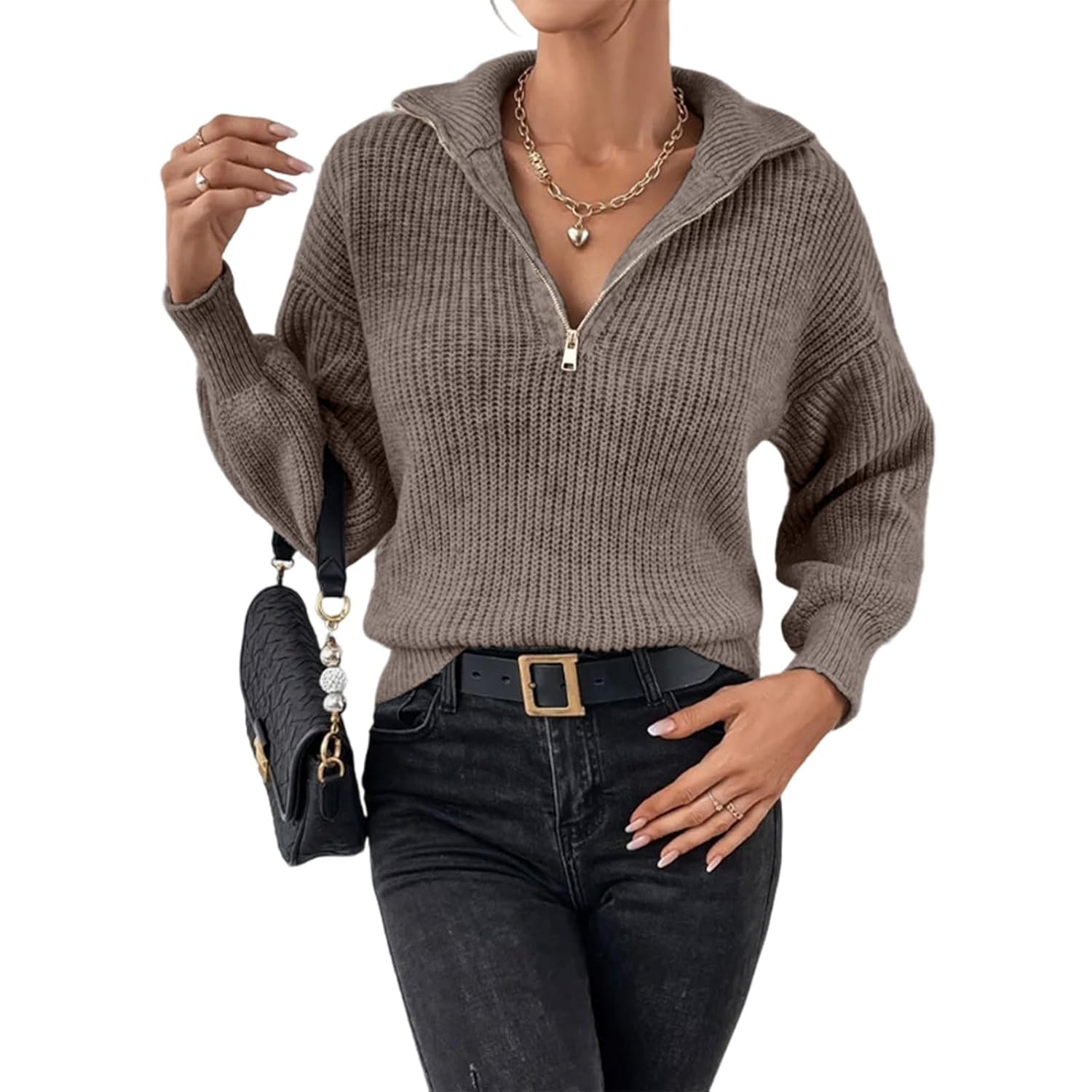 Sweaters for Womens Quarter Zip Pullover Turtleneck Long Sleeve Ribbed Knit Loose Casual 2025 Winter Fall Sweater