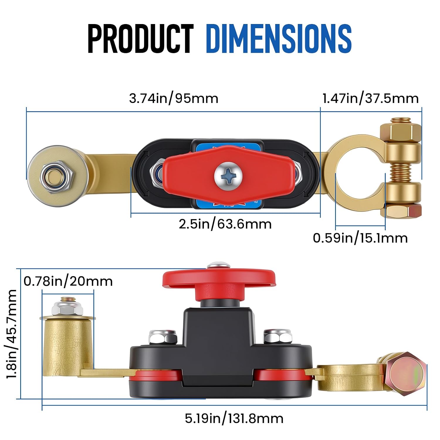 2Pcs Car Battery Disconnect Switch, 12V-24V Manual Battery Shut Off Switch | Adjustable Pure Copper Isolator with Wrench & Gasket | for Car Truck Boat Marine