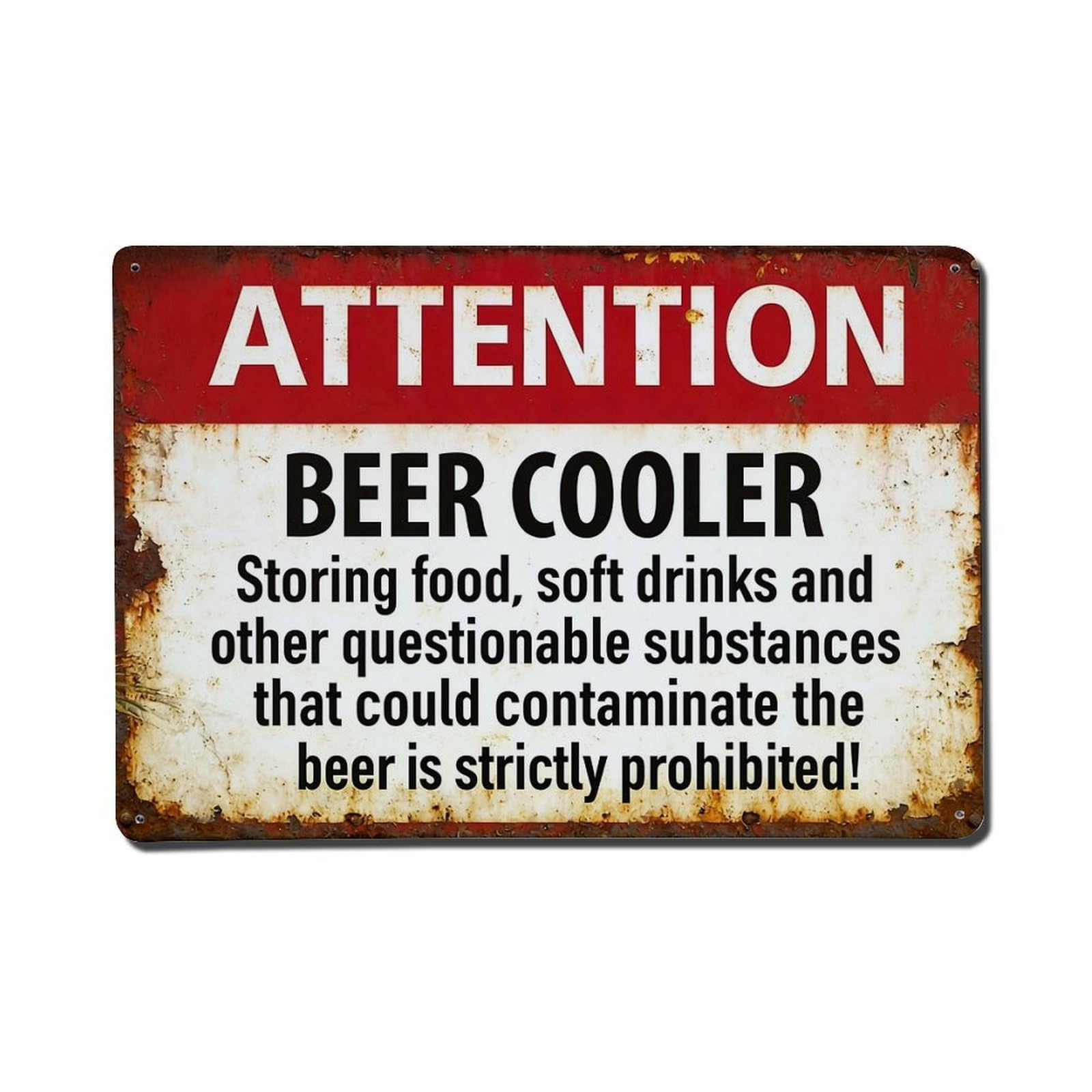 Attention Beer Cooler Warning Sign_1 Retro Metal Tin Sign, Vintage Decor Art Poster for Bar, Home, Man Cave, Kitchen, Laundry Room Gift 8x12Inch