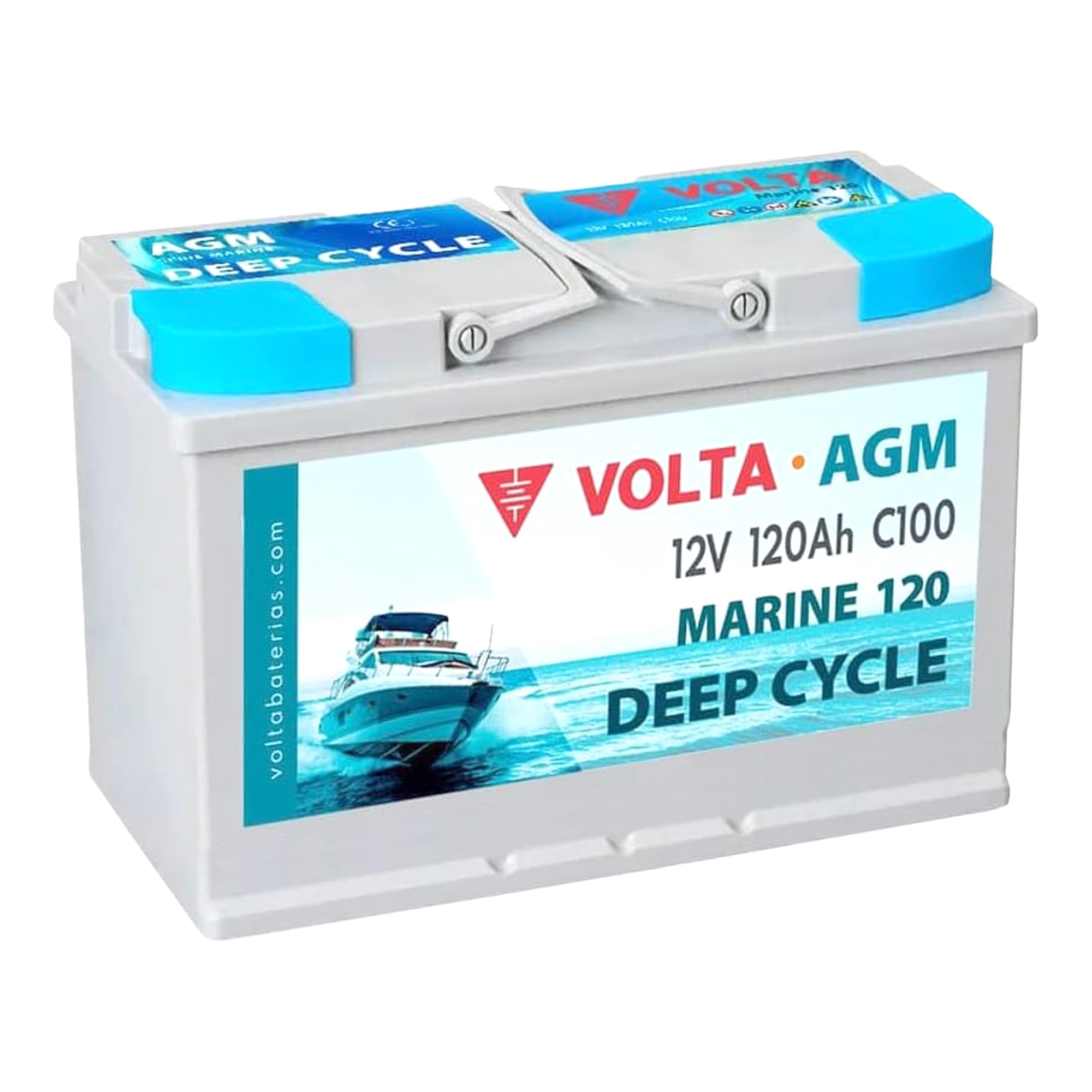 Batería de Barco Volta Marine 120, AGM 12V 120Ah, Especial Embarcaciones, Batería Barco 12v (AGM Deep Cycle) Gran Vida Útil, 345x175x238 mm, Fabricación Europea, Bateria Solar de Ciclo Profundo