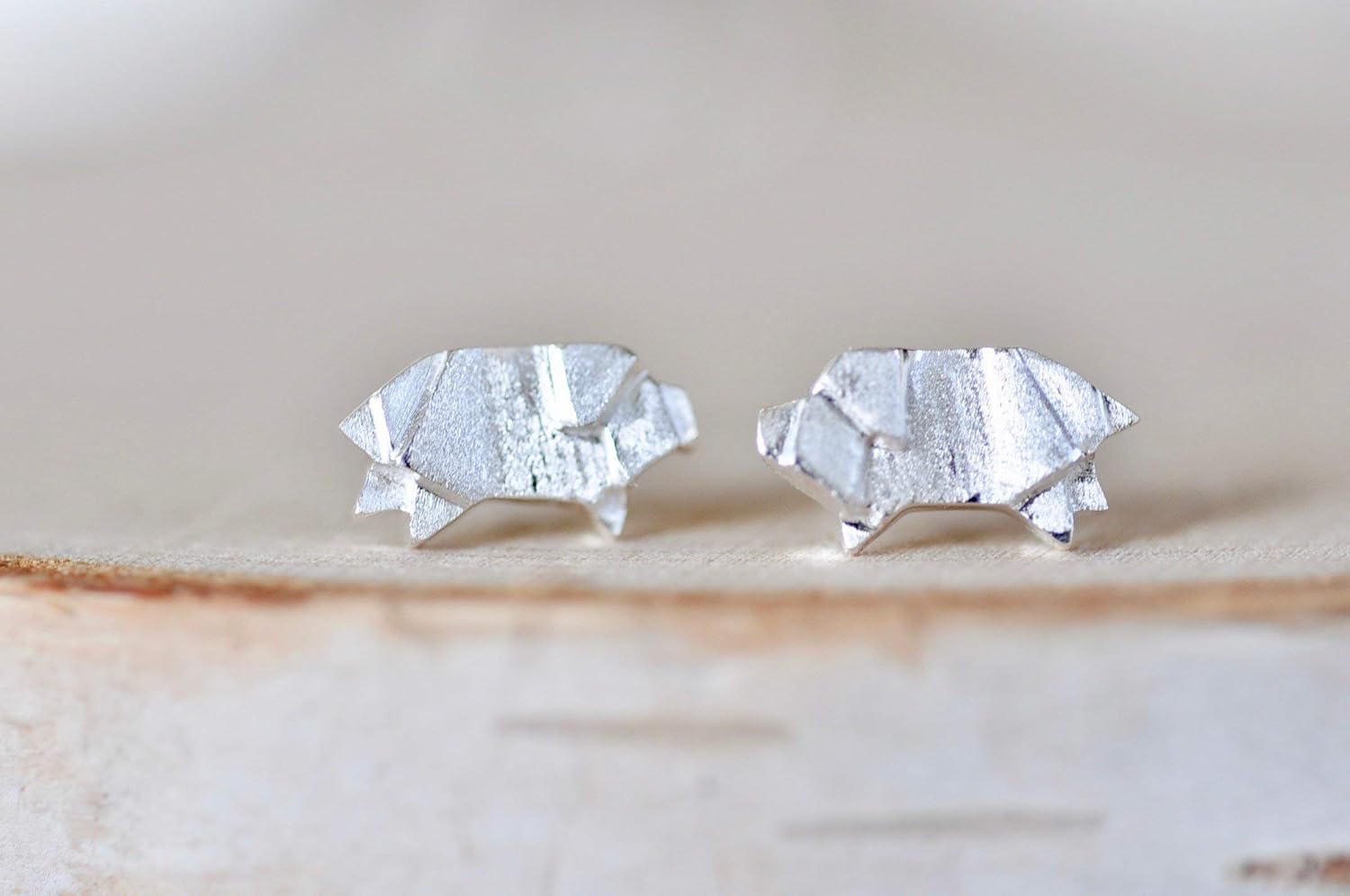 Origami Pig Earrings in Sterling Silver 925, Jamber Jewels - Image 2