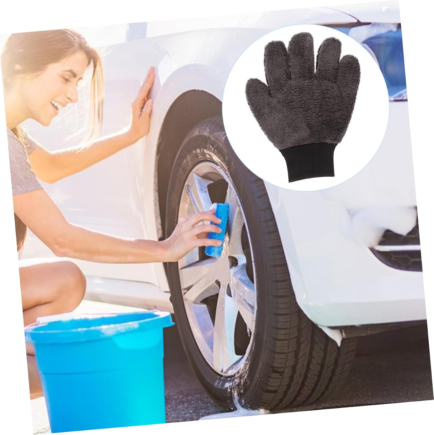 Gatuida Double-Sided Coral Fleece Car Wash Mitt Scratch-Free Thick Automotive Cleaning Glove for Vehicle Exterior Washing