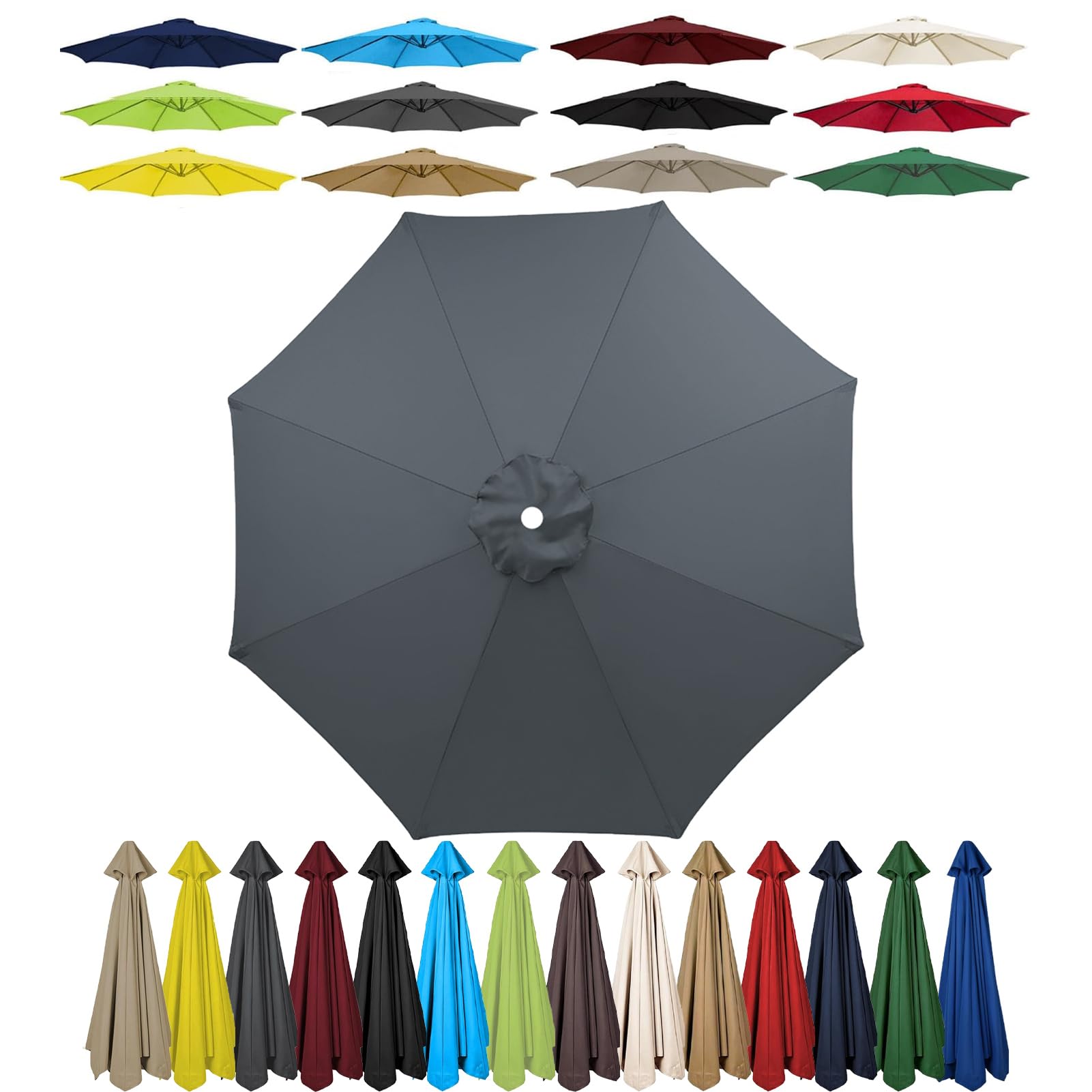 HonunGron UV50+ Telo di Ricambio per Ombrellone 6 Stecche/8 Stecche, Tettoia di Ricambio per Ombrello 2,0m/2,3m/2,5m/2,7m/3,0m Copertura di Ricambio
