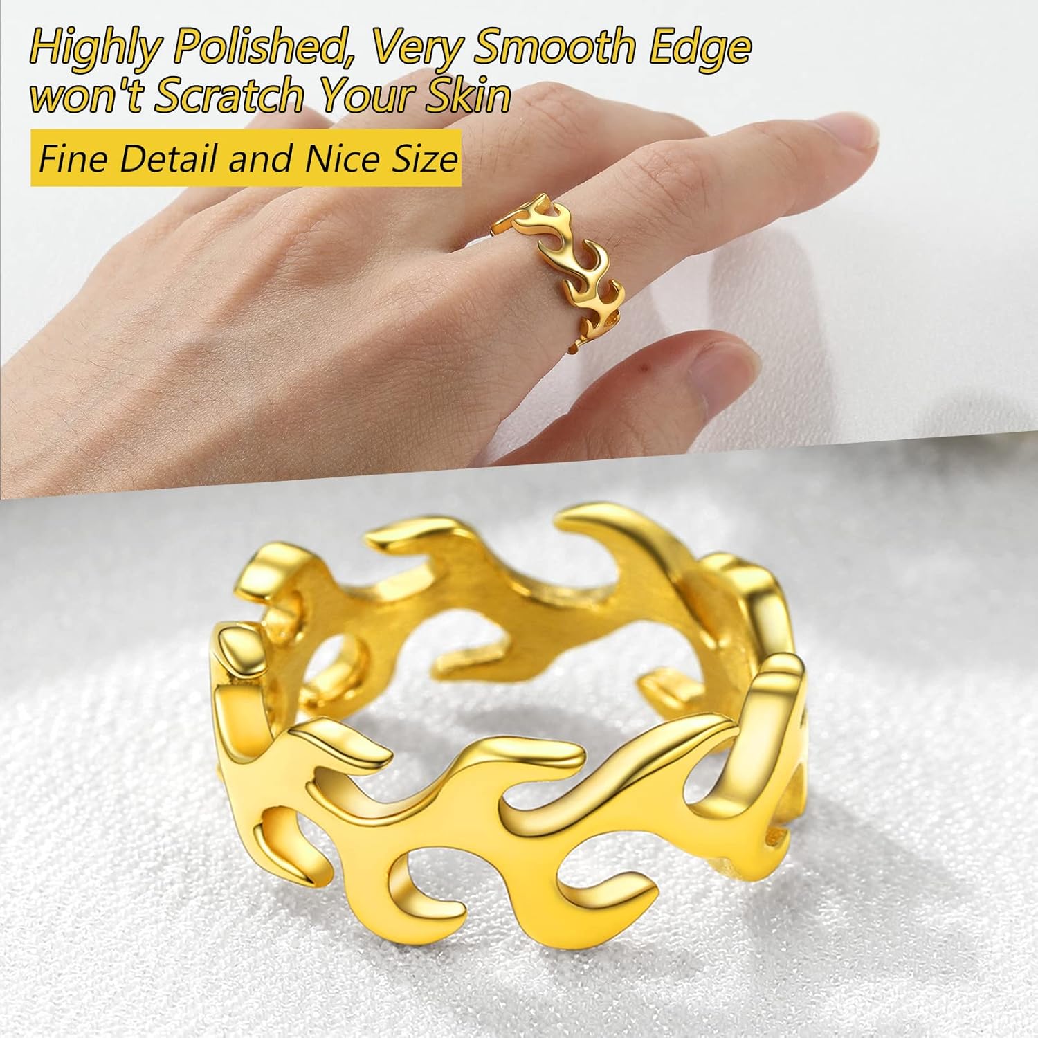 PROSTEEL Mens Cool Flame Rings 316L Stainless Steel Jewelry, Silver/Gold/Black Tone, Midi Finger Ring, Thumb Ring, Pinky Ring, Size 7-14, Come with Box - Image 4