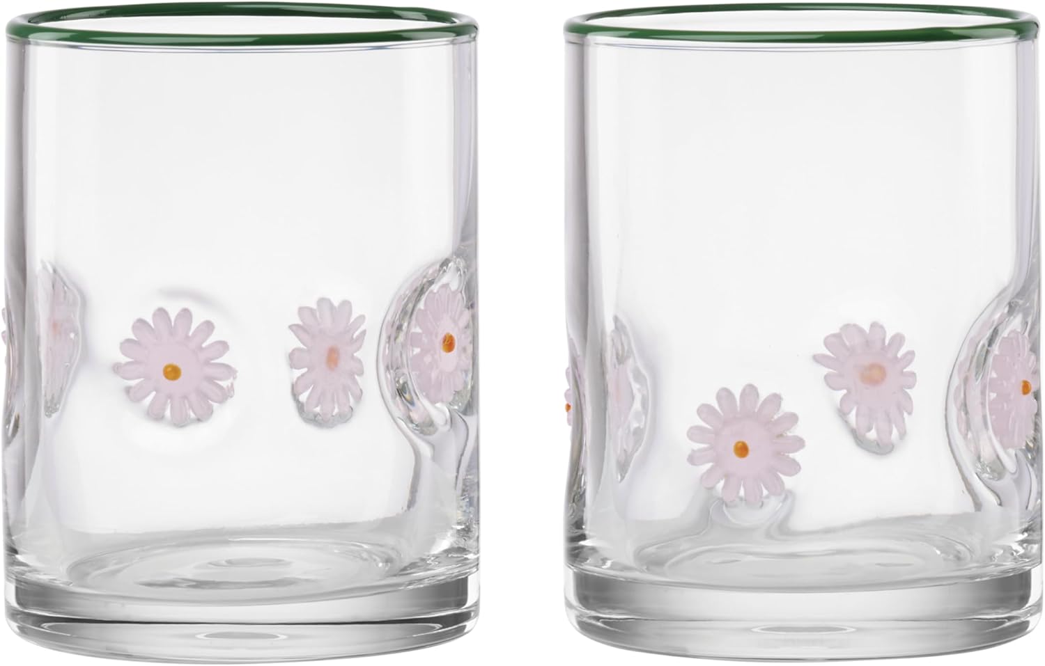 Oneida Glassware, 24 Seven First Bloom Flower, Set of 2, 12-Ounce Capacity, Made of Glass, Dishwasher Safe Tumbler, Drinking Glasses Set, Home and Kitchen, Clear Glasses, Glass Cups (Clear, 2 Pieces)