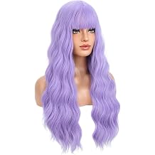 BERON Light Purple Long Wigs Women Purple Curly Wavy Wig with Bangs for Girls Heat Resistant Synthetic Wig for Cosplay Costume Party or Daily