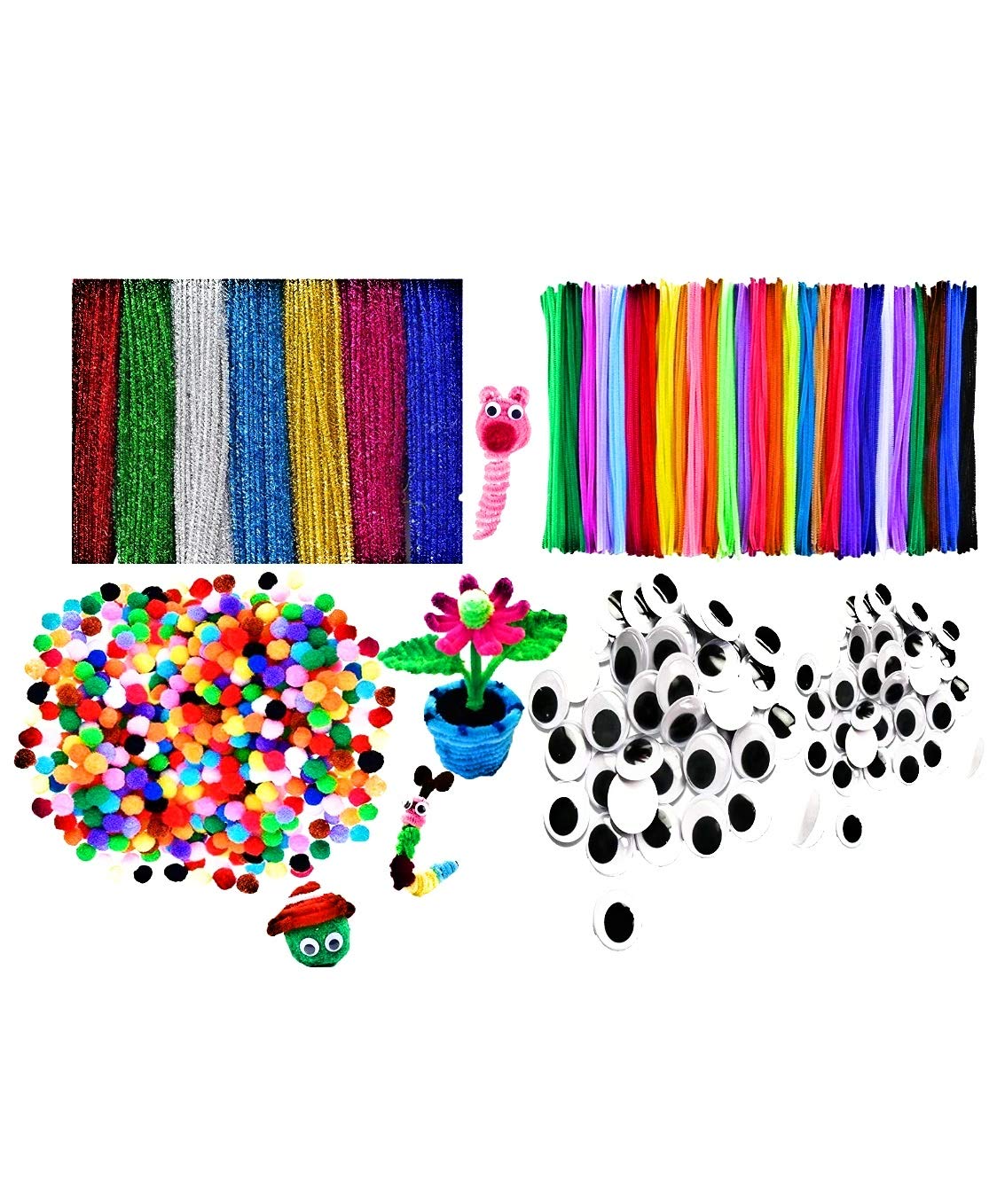 My Box Multipurpose POM POM Craft Kit Having 100 Multicolour Pipe Cleaner, 50 Plain and 50 Glitter with 50 Multicolour POM POM and 50 Googly Eyes