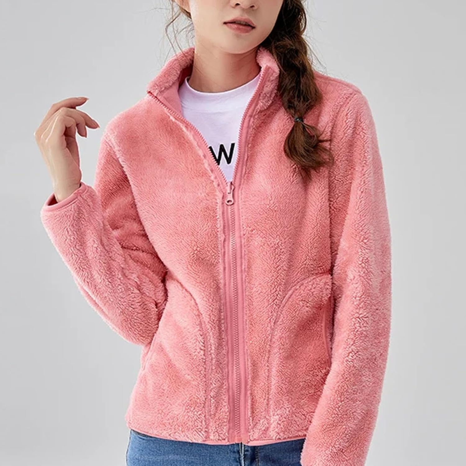 Fleece Womens Outdoor Clothing Fashion Versatile Leisure Sports Thickening Double Sided Warm Coat