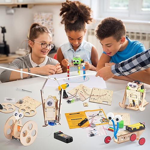 Miniatura 5 de Kit de robot STEM 5 en 1 para niños de 8 a 10 años, kits de manualidades de construcción de madera para niños de 8 a 12 años, rompecabezas de madera