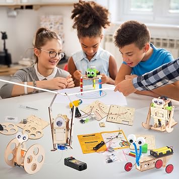 5-in-1 STEM Kit for Kids Ages 6-8 8-10, Wood Robot Building Science Kits