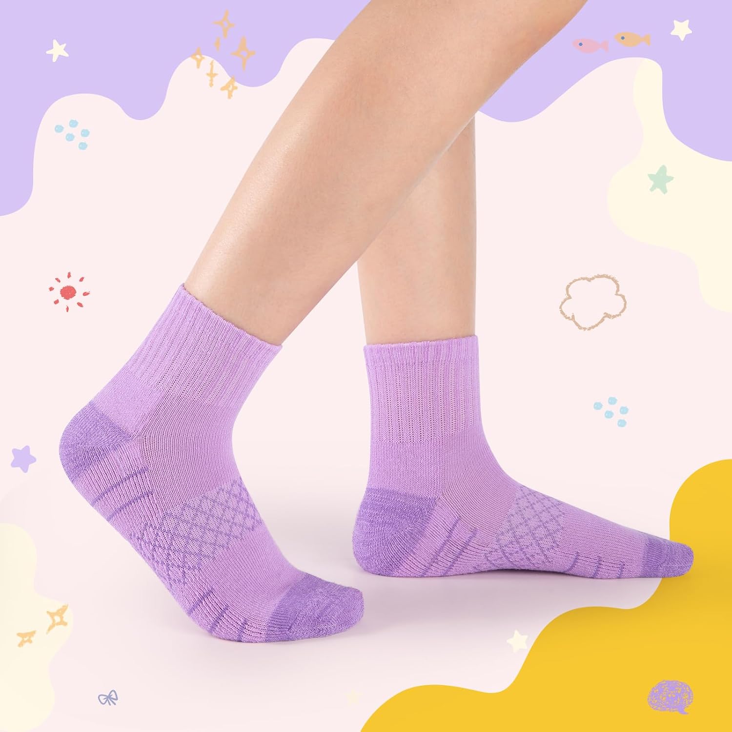Comfoex Girls Quarter Socks Crew Athletic Socks For Little Big Kids 4-7 8-10 Years Old With Cushioned Sole 10 Pairs