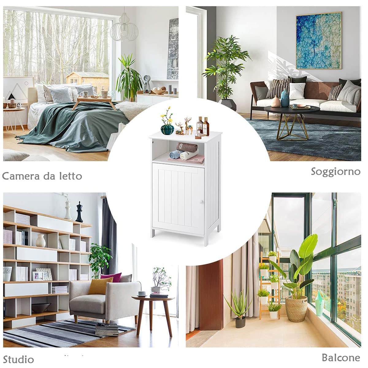 RELAX4LIFE Mobile da Bagno in Legno, Armadietto Bagno Salvaspazio, Mobiletto Multiuso per Corridoio e Ingresso, 40 x 30 x 70 cm, Bianco