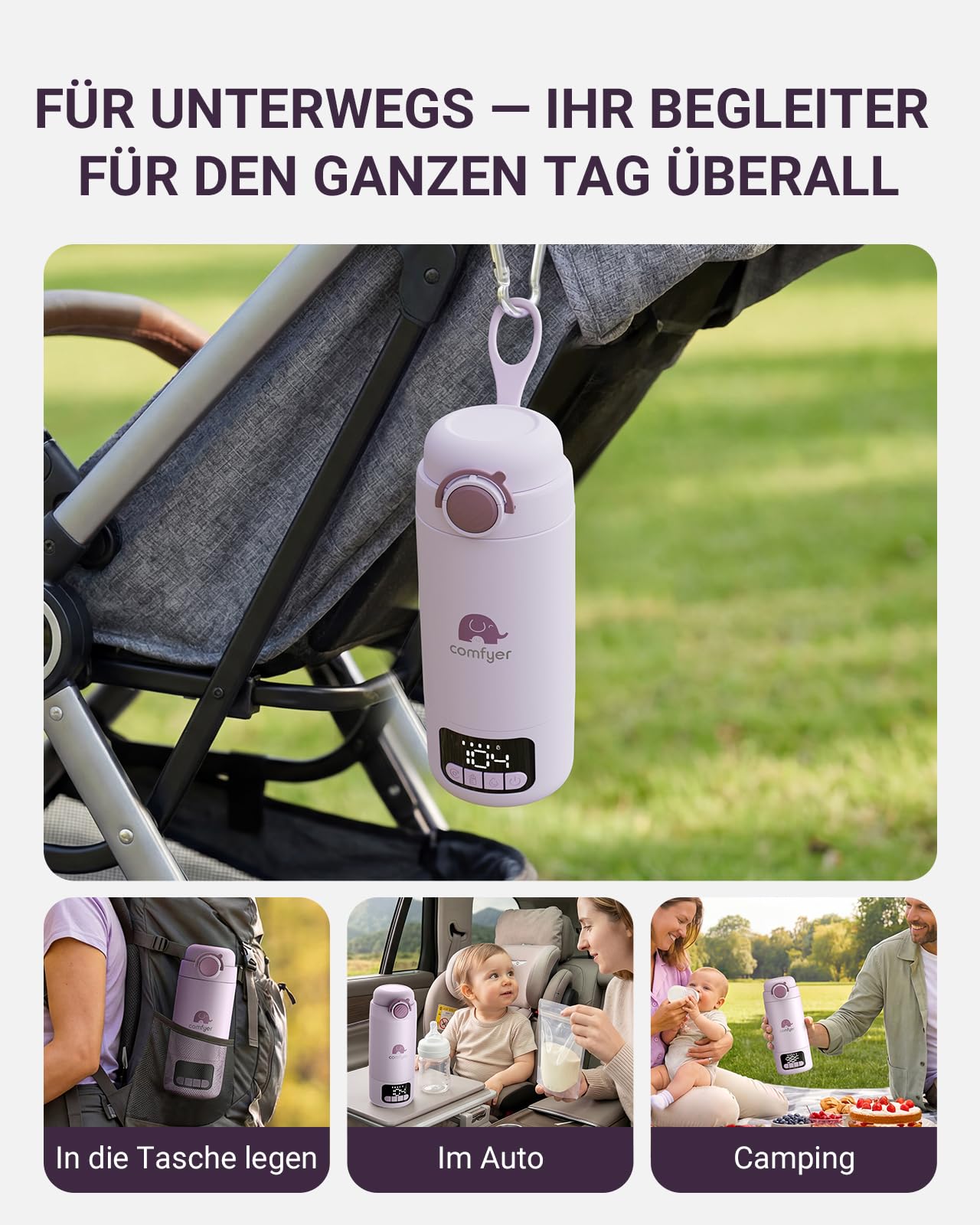 Comfyer BW02 Upgrade Tragbarer Flaschenwärmer unterwegs für Baby & Familie-Schnell Aufheizen mit 16000mAh Akku,Integrierter Sterilisator, Baby Milch-/Wasserwärmer für Unterwegs/Zuhause, 500ML