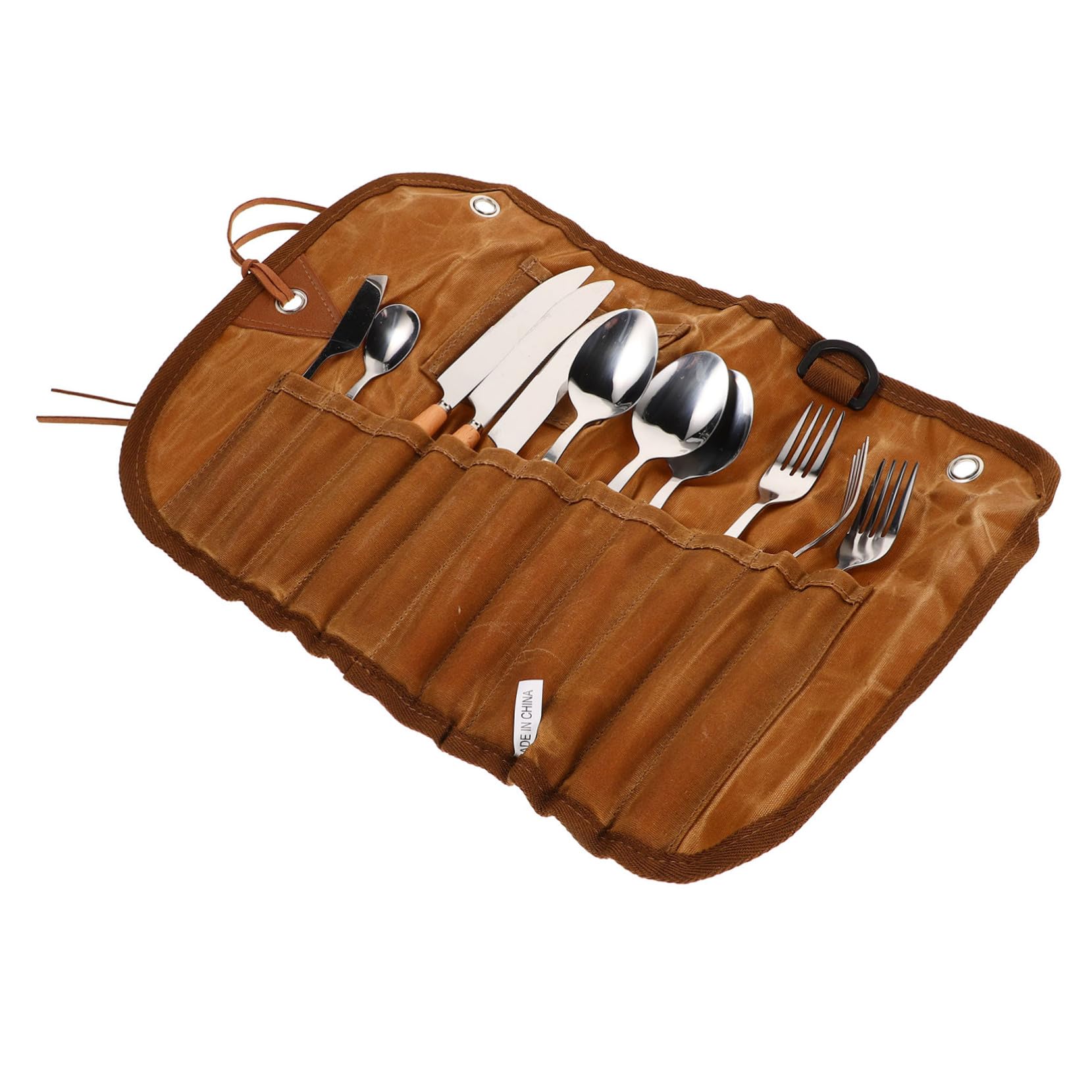 Set di Posate da Viaggio in Acciaio Inox, Marrone | Borsa Contenitore, Include Cucchiai e Forchette, per Picnic All’aperto e Spostamenti