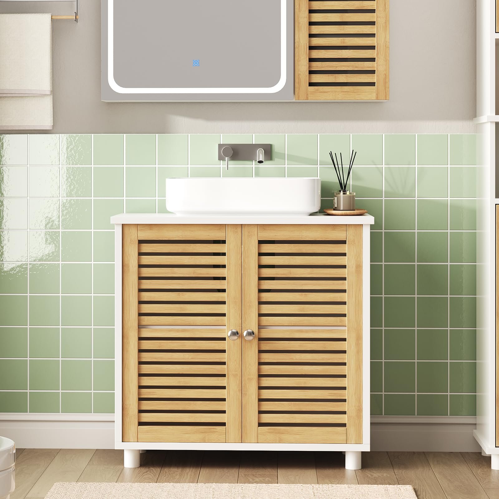Meuble sous Lavabo,Armoire de Salle de Bain avec Tiroir,2 Cases Derrière la Porte, Meuble de Salle de Bain avec Étagères Réglable, Moderne Armoire sous Vasque, 30 x 75 x 60 cm, Blanc