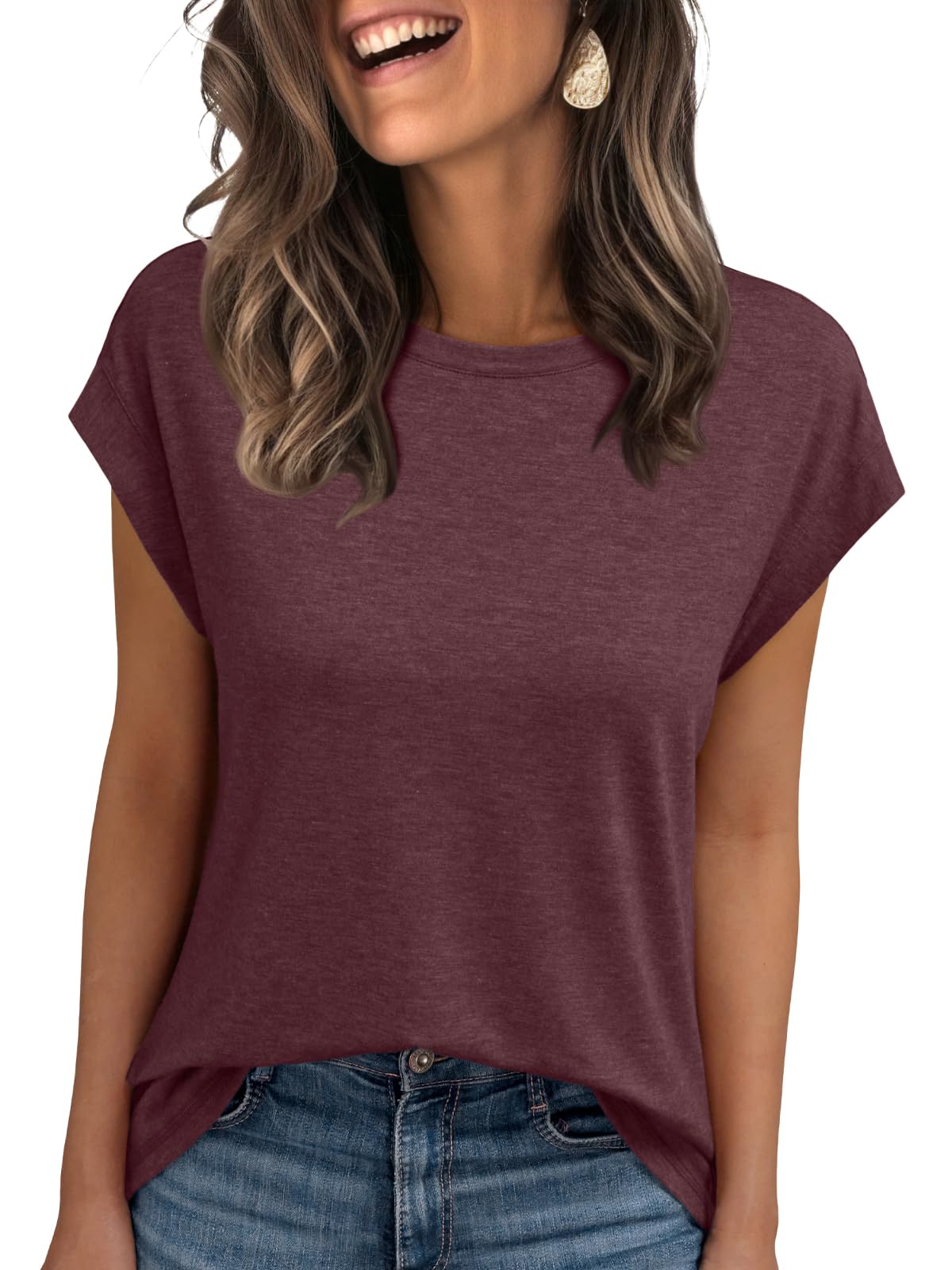 AUTOMET Womens Cap Sleeve Summer Tops Business Casual T Shirts Dressy Spring Fashion Outfits Cute Trendy Clothes 2025