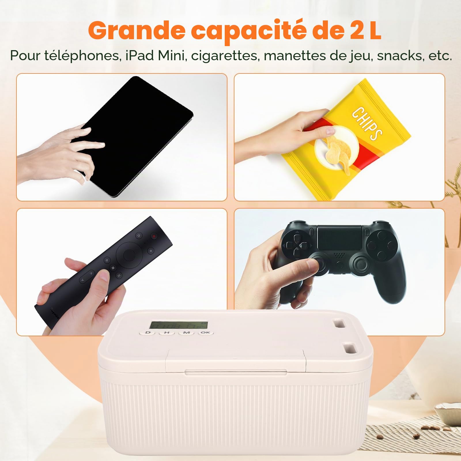 Boîte de sécurité programmée avec protection par mot de passe, autodiscipline, minuterie, ouverture de porte, téléphone portable et médicaments
