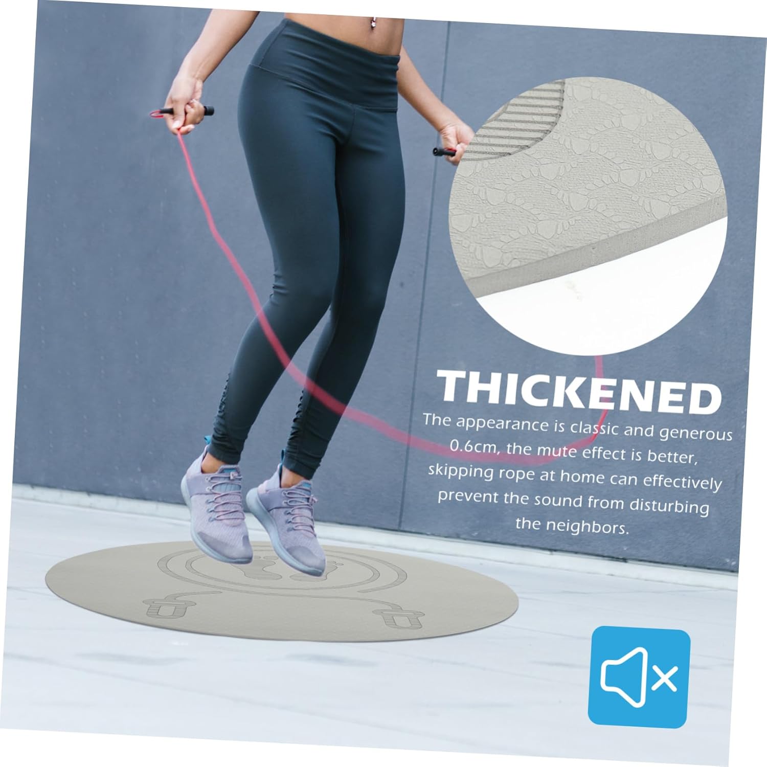 Tpe Non-slip Jump Rope Mat Indoor Fitness Floor Cushion Shock-absorbing Workout Pad for Yoga Pilates Exercise Gray