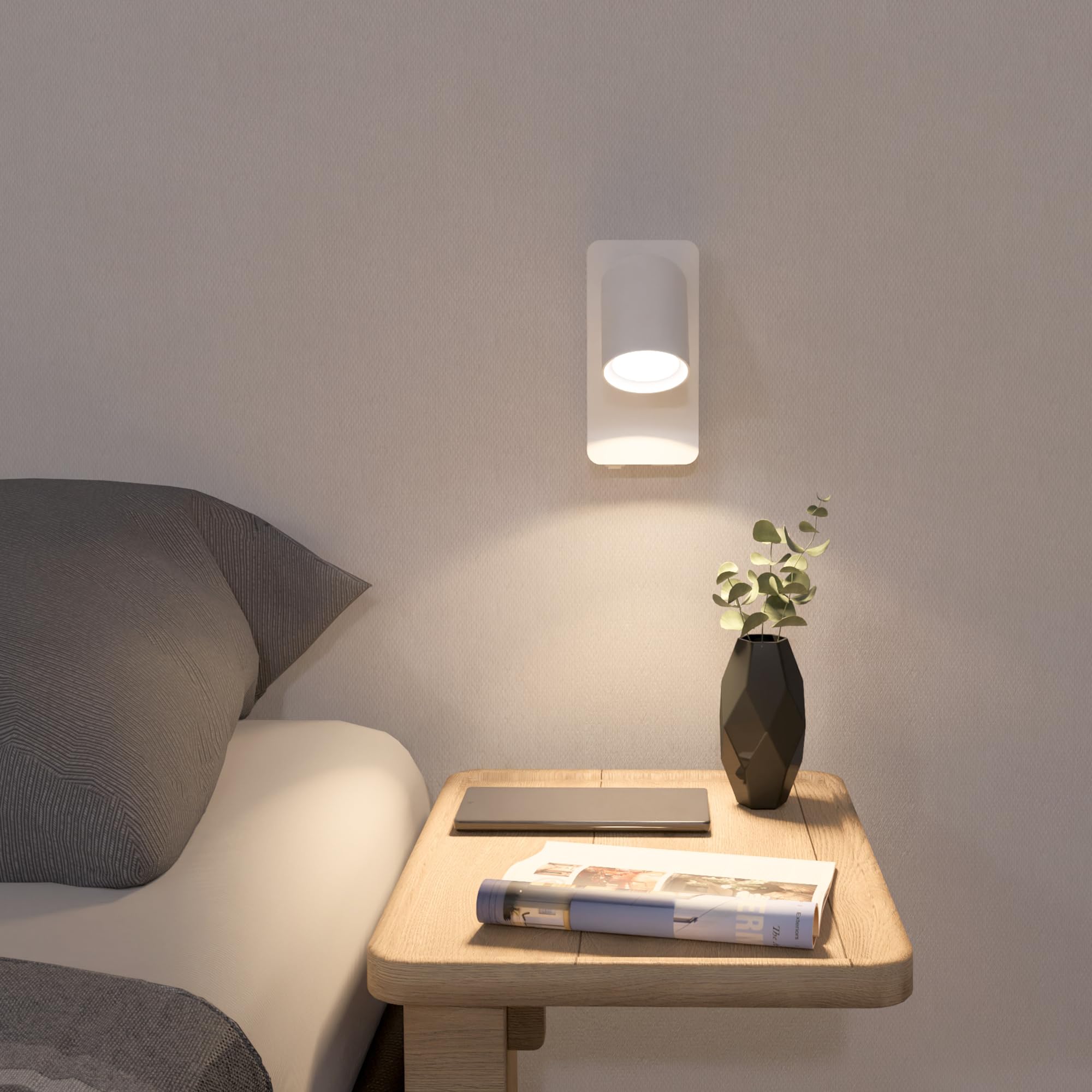 SSC-LUXon NERU Wandleuchte 2er Set weiß GU10 USB drehbar ohne Leuchtmittel | Zwei weiße Wandleuchten mit USB-Anschluss & Schalter - drehbarer Kopf, ideal als Leselampe am Bett & Flurlicht, ohne LED