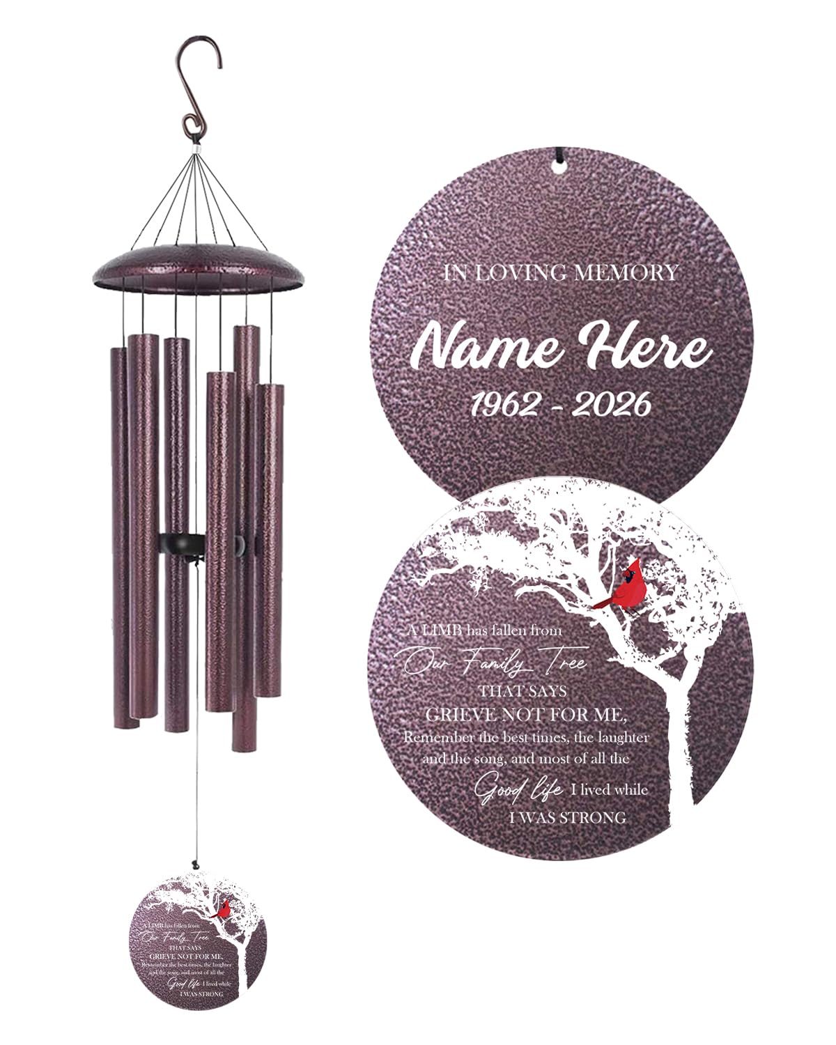 Personalized Cardinal Memorial Wind Chimes for Loss of Loved One Mom Dad