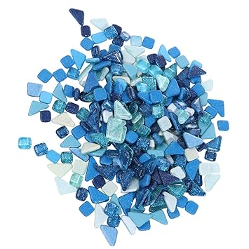 HEALLILY Glass Mosaic Pieces Irregular Glitter Mosaic Tiles DIY Art Craft Accessories for Plates Picture Frames Flowerpots Landscape Gravel Blue 500g