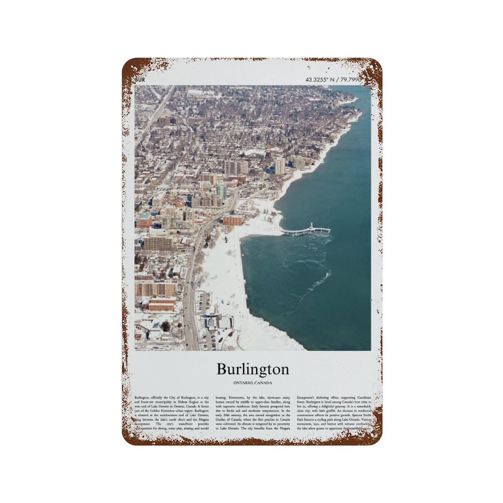 xiaoxiaoshen Burlington Ontario, Canada City Scenery Wall Decor Art Metal Tin Poster Modern Home Decor Art Home Bar Shop Decorations Vintage Sign 30x20cm
