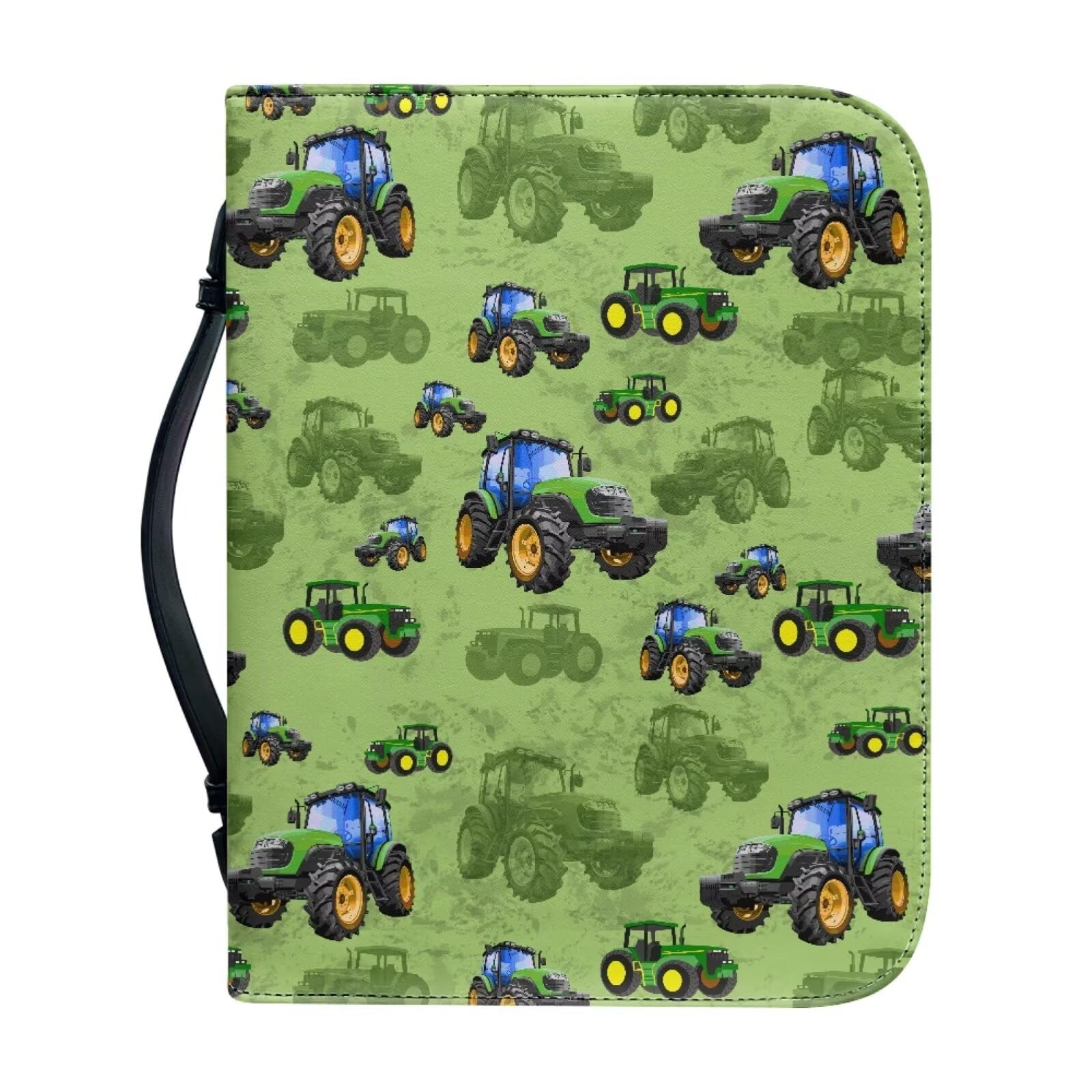Bible Covers for Boys Large Capacity PU Leather Bible Carrying Case with Handle Bible Bag Church Bag Protective for Christian,Cartoon Tractors,Medium