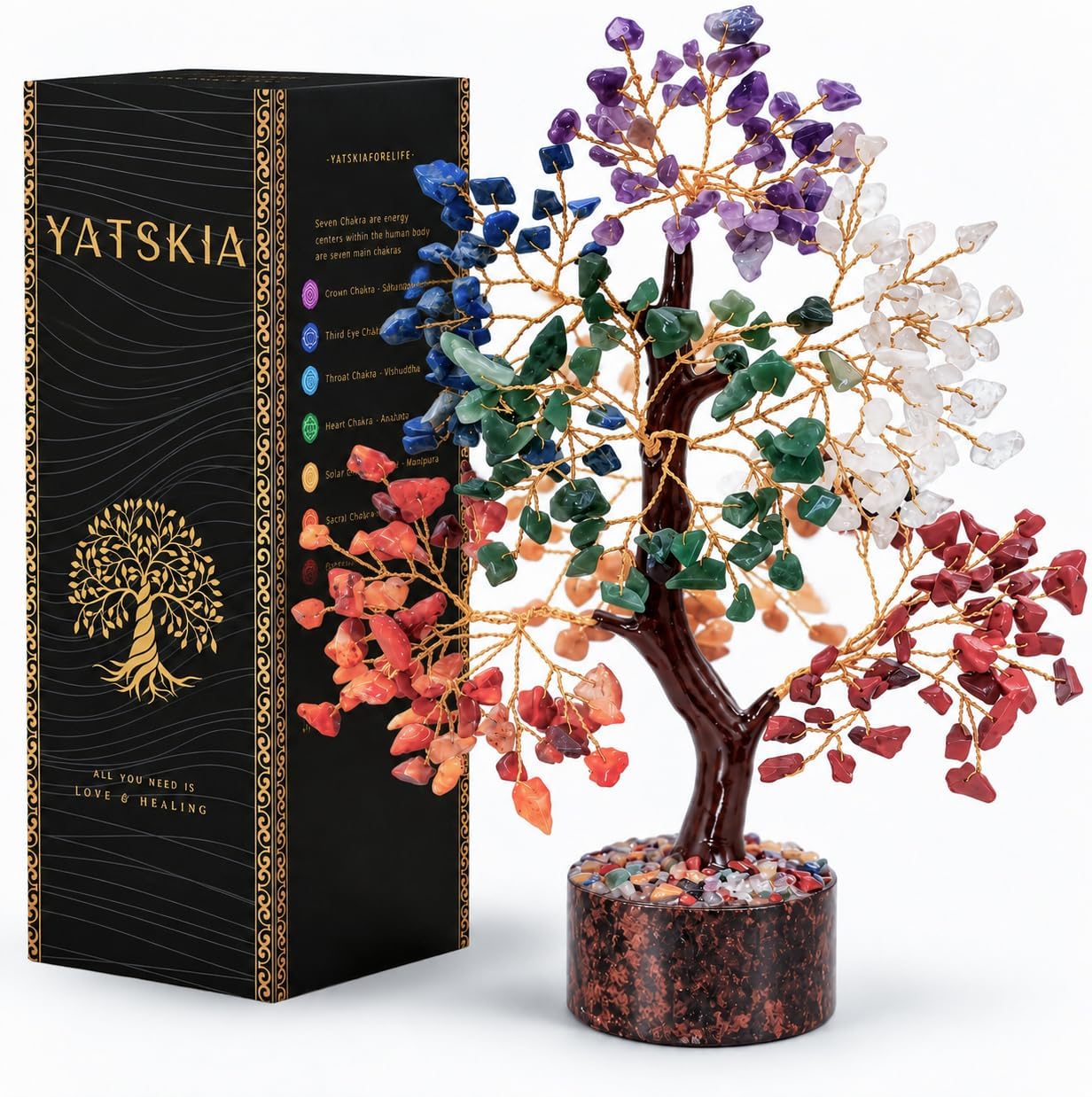 Yatskia 7 Chakra Tree Of Life, Birthday Gifts For Women, Crystal Tree Home Office Decor, Healing Crystals Room Decor, House Warming Gifts New Home (10-12 Inch, 300 Beads)