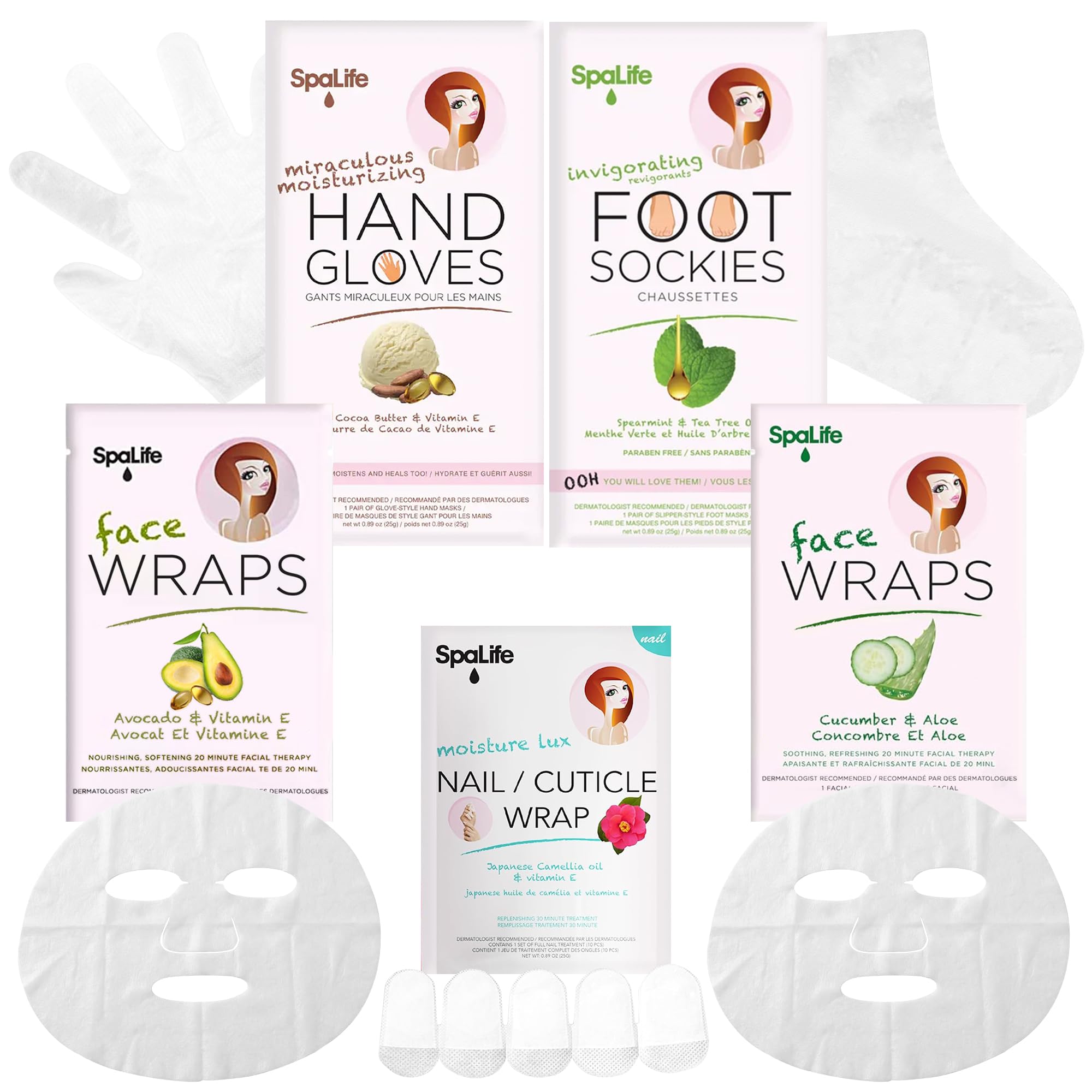 SpaLife 10 Piece Korean Face Mask & Moisturizing Hand Gloves Set | Foot Mask Socks for Dry Cracked Hands & Feet | Korean Skincare Cuticle Repair Mask Women | Self Care Gifts for Women | 10 Pack