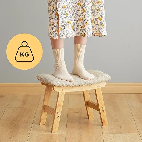 Miniatura 5 de Taburete para pies, reposapiés otomano, taburete de bambú debajo del escritorio, taburete pequeño para sala de estar, dormitorio y cocina (patas