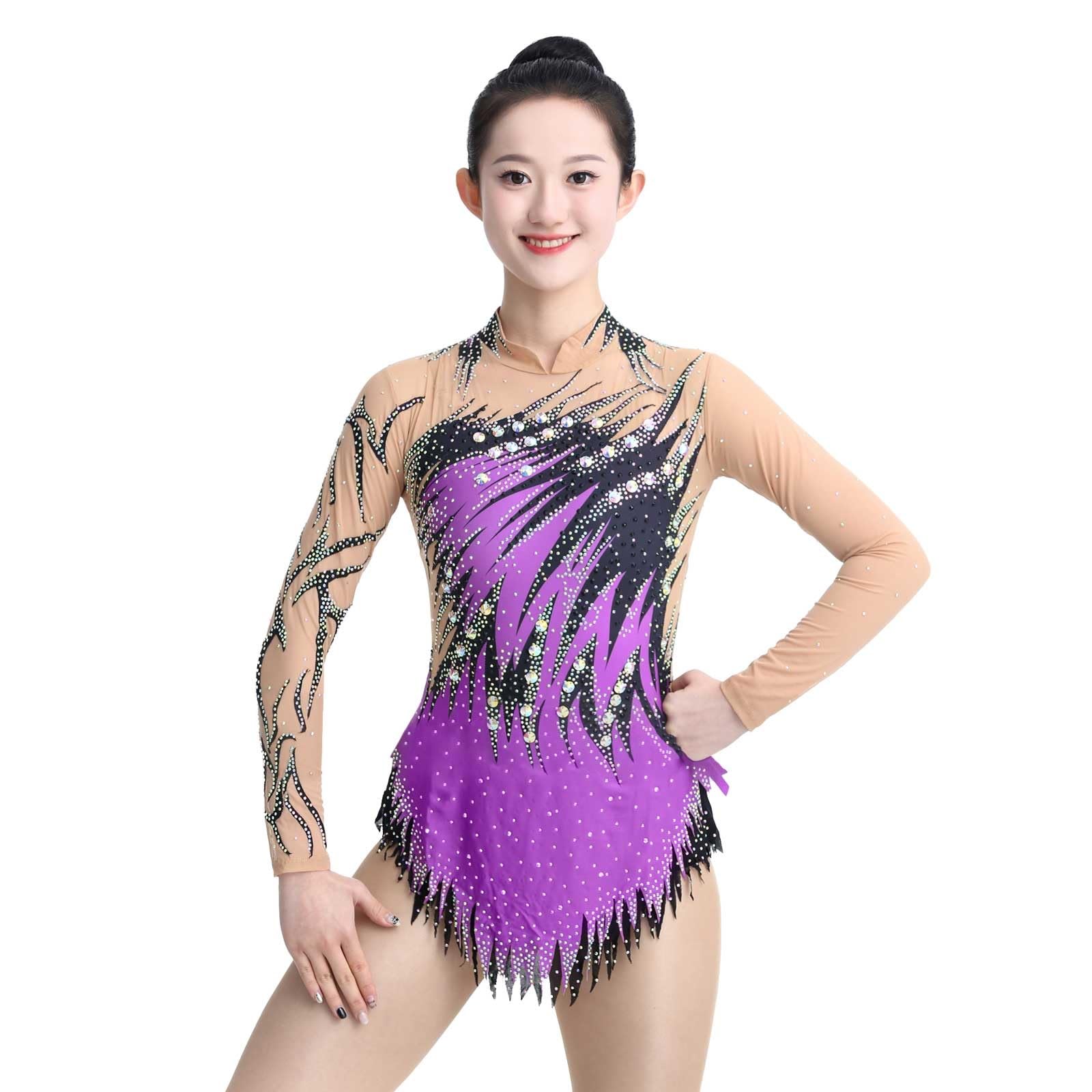 Maillot De Gimnasia Rítmica for Niñas Y Mujeres, Traje De Gimnasia De Manga Larga For Práctica Y Competición