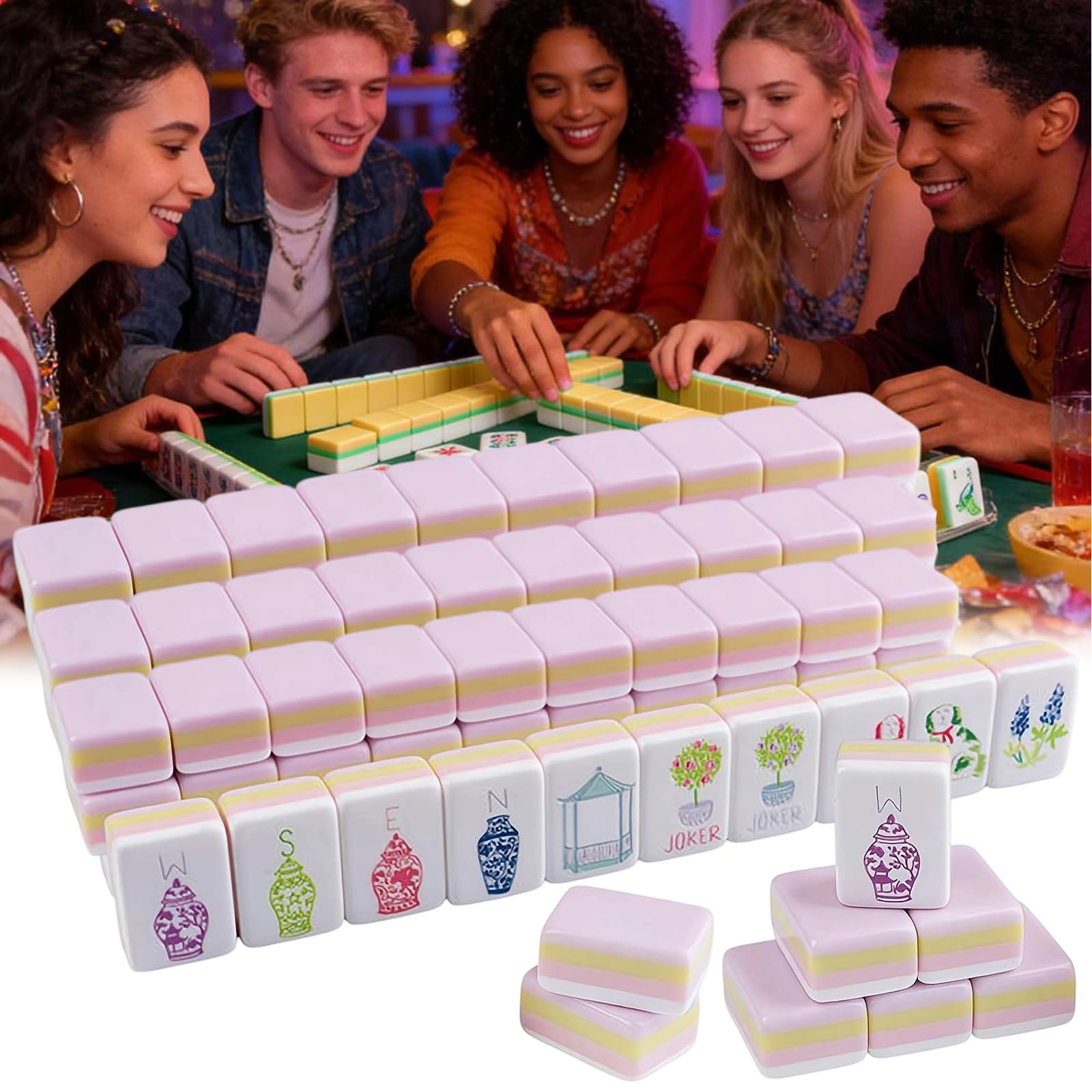 Set di piastrelle Mahjong americano, 160 pezzi in acrilico a 4 strati incisi Mahjong piastrelle 3,2 cm dimensioni standard set completo con accessori, set di gioco Mahjong per principianti gioco in
