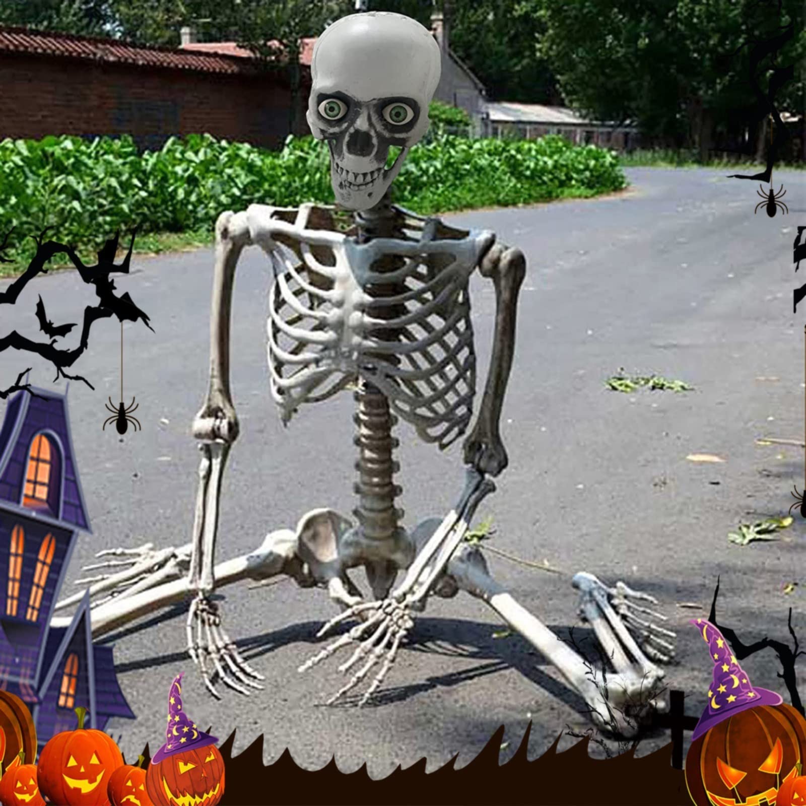 Accesorios de Halloween, tamaño real, cuerpo completo con articulaciones móviles, modelo de anatomía humana para decoraciones de fiestas al aire libre (C, talla única)