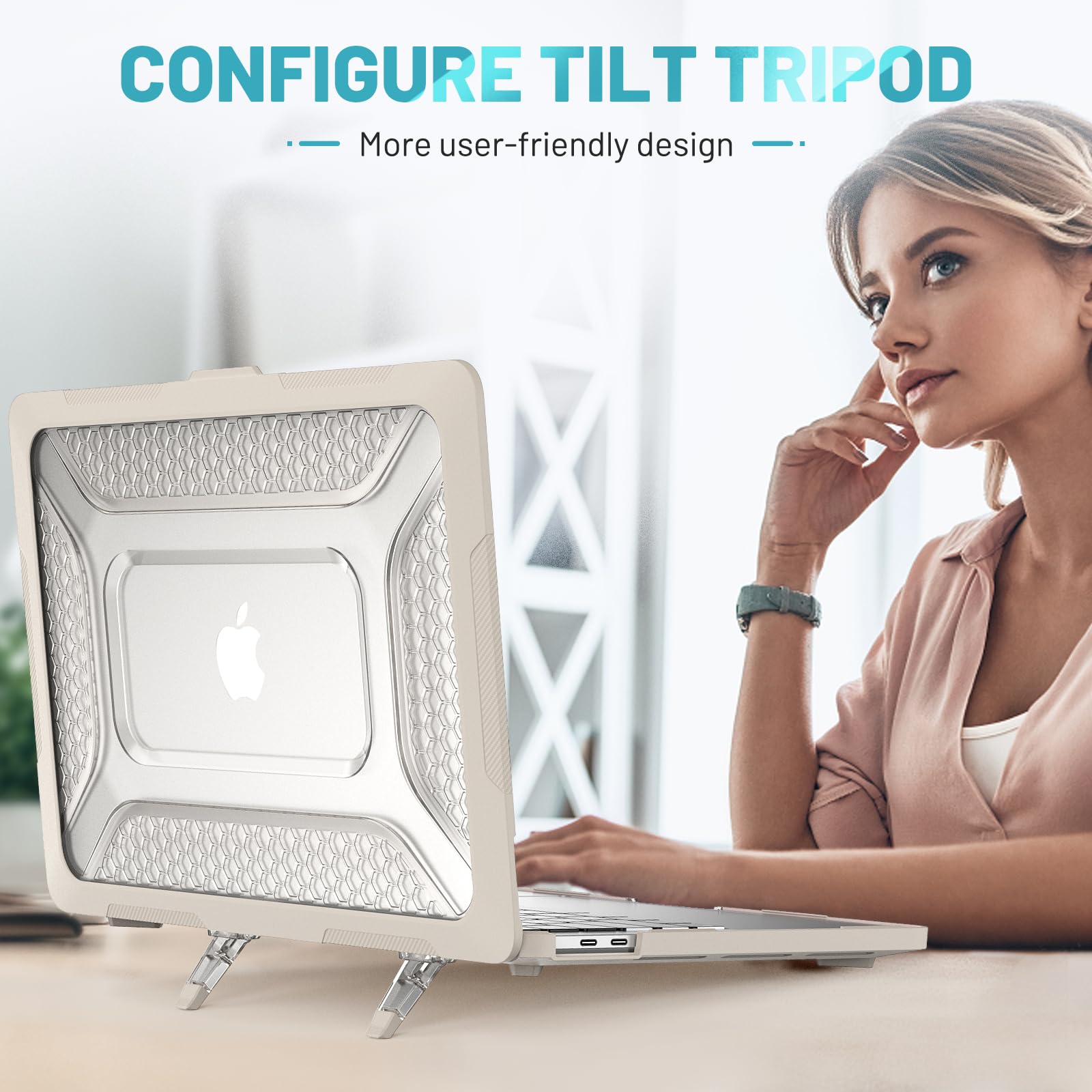 Custodia Hybird compatibile per MacBook Pro 13" 2022/2020/2018, guscio rigido classico in PC a nido d'ape + custodia in TPU con cavalletto pieghevole