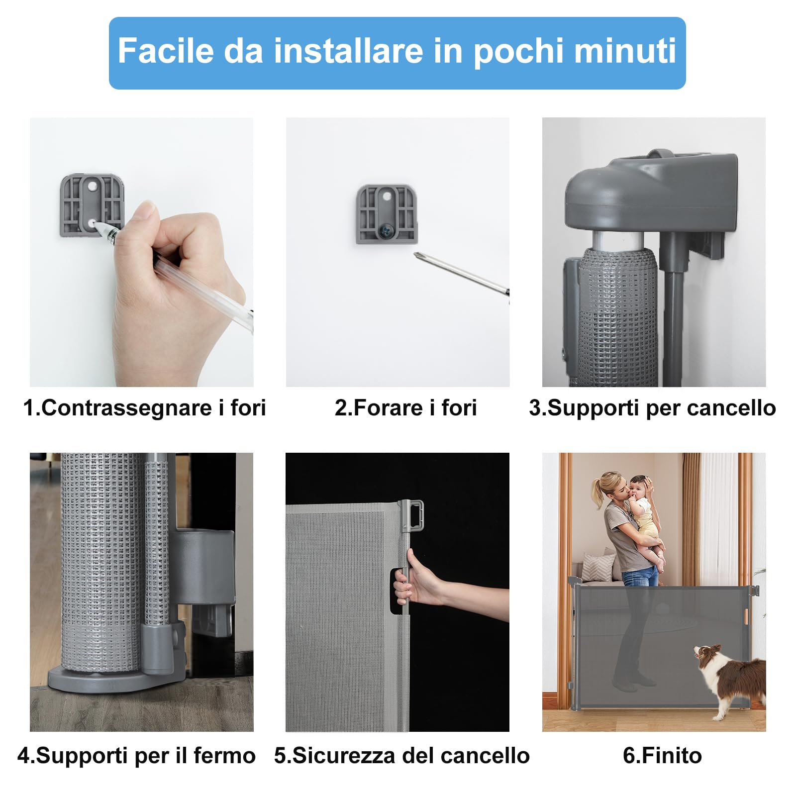derimkcoa Cancelletto Estensibile per Scale,0-140 cm,Porta Retrattile e Cancelletto per Bambini e Animali Domestici,Adatto per Scale,Corridoi, Uso Interno ed Esterno(Grigio)