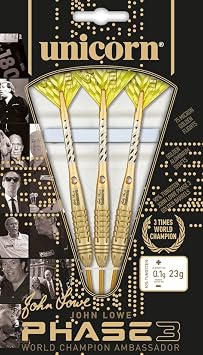 UNICORN Steel Tip Darts Barrels Only | John Lowe World Champion Purist Player Development Lab | 90% Golden Tungsten Barrels | 21g, 23g or 25g