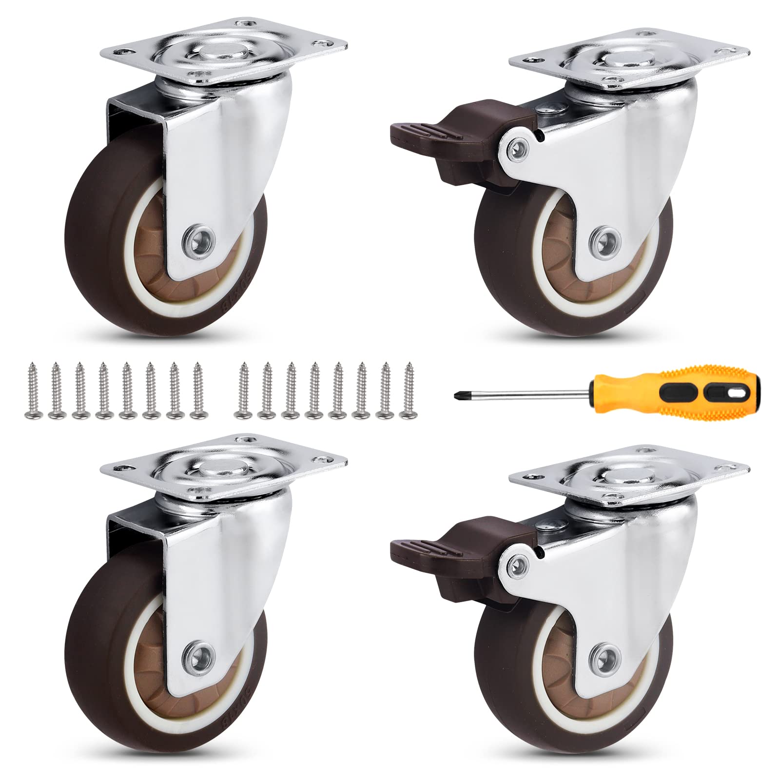 Molen 2" Casters Wheels Heavy Duty Set of 4 Pack Castor Wheels for Furniture/Crib/Workbench 300 lb Total Capacity Protect The Floor No Noise