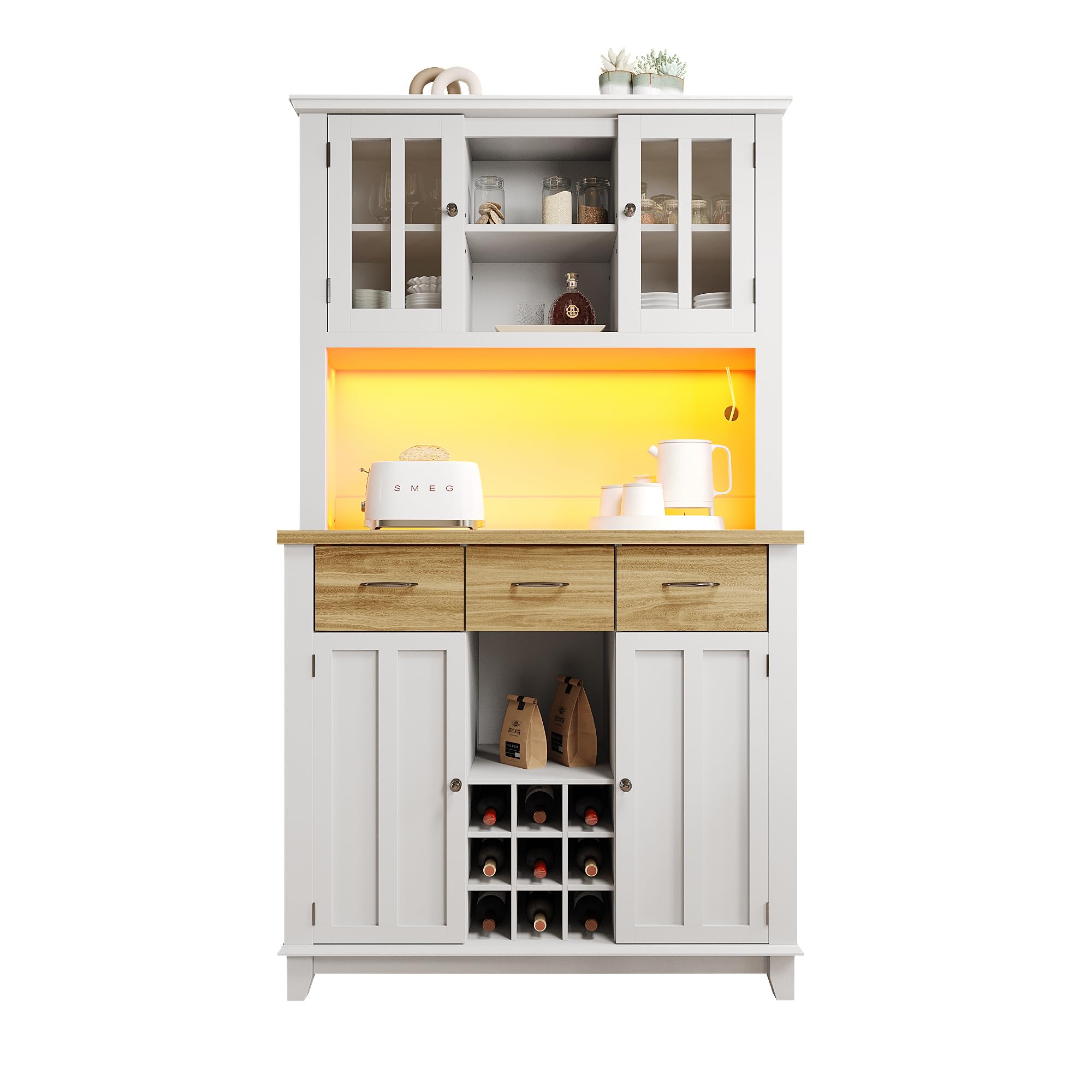 Gecheer Armario de Cocina Alto con Iluminación LED y Amplio Espacio de Almacenamiento Familias con Niños y Mascotas Modelo YHSLYD-17489146AAN-1