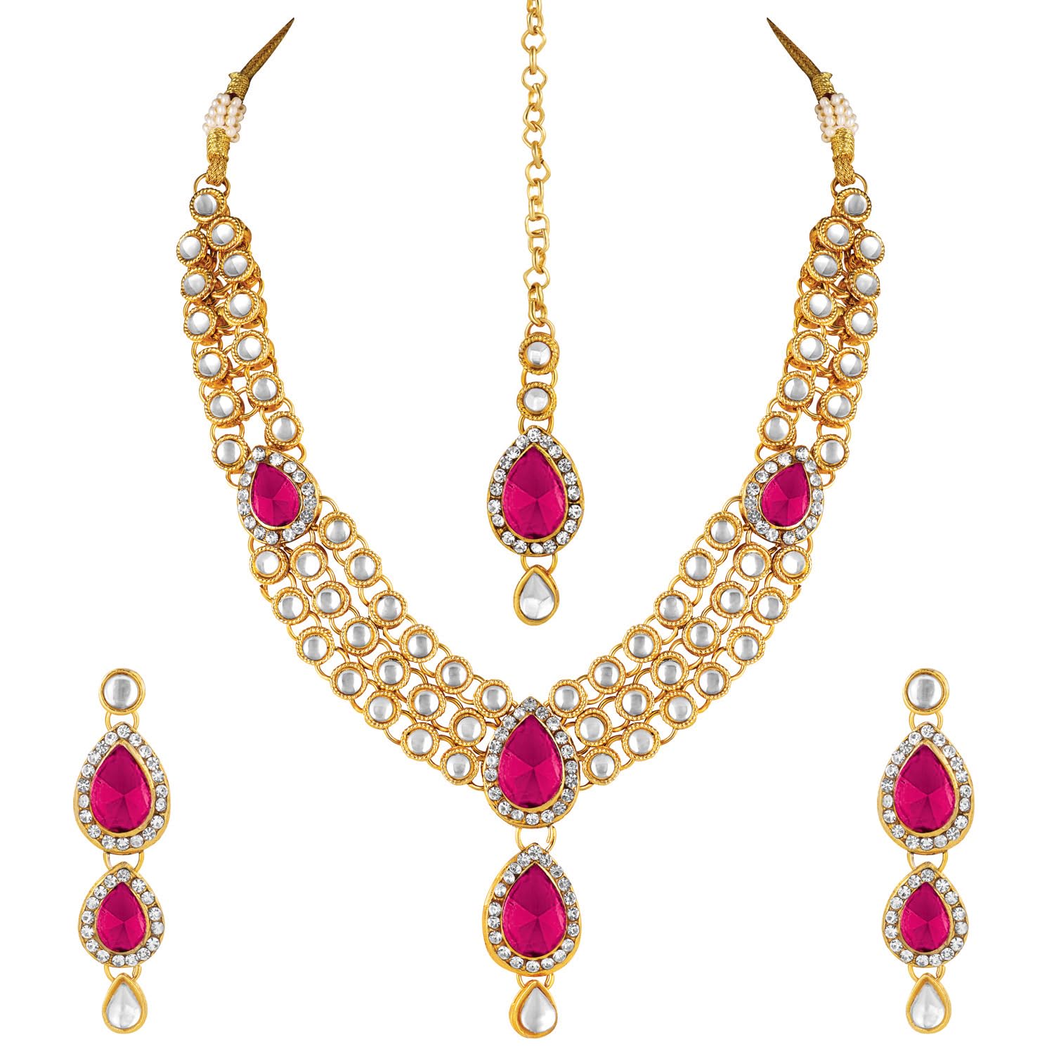 Peora Blue Gold Plated Traditional Kundan Necklace Jewellery Set for Women