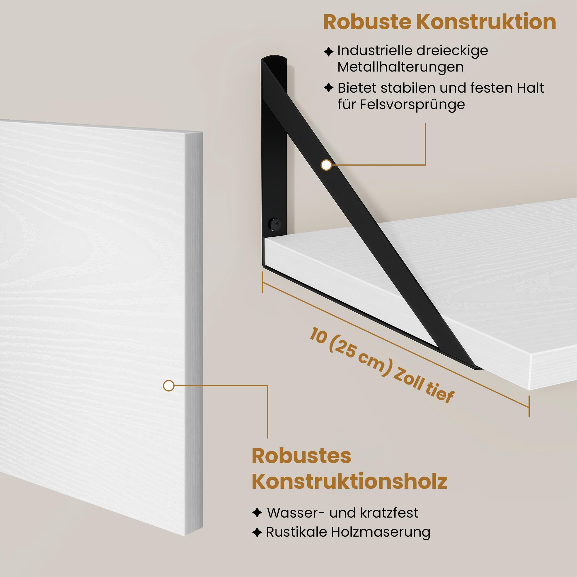 Acovy Wandregale, 2er-Set, 60 cm breit, 25 cm tief, rustikale und robuste Wandregale für Küche, Büro, Bad, Schlafzimmer, Wohnzimmer, Waschküche, Weiß