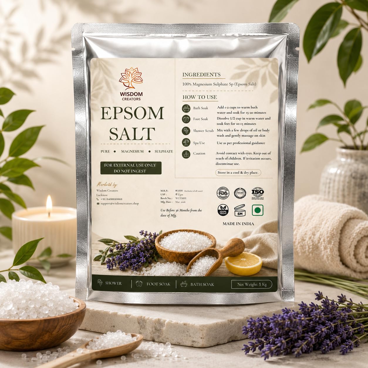 Wisdom Creators Epsom Salt (Magnesium Sulfate) for Bath, Spa & Foot Soak | Pure Bath Salt Crystals | 1 Kg-image-16