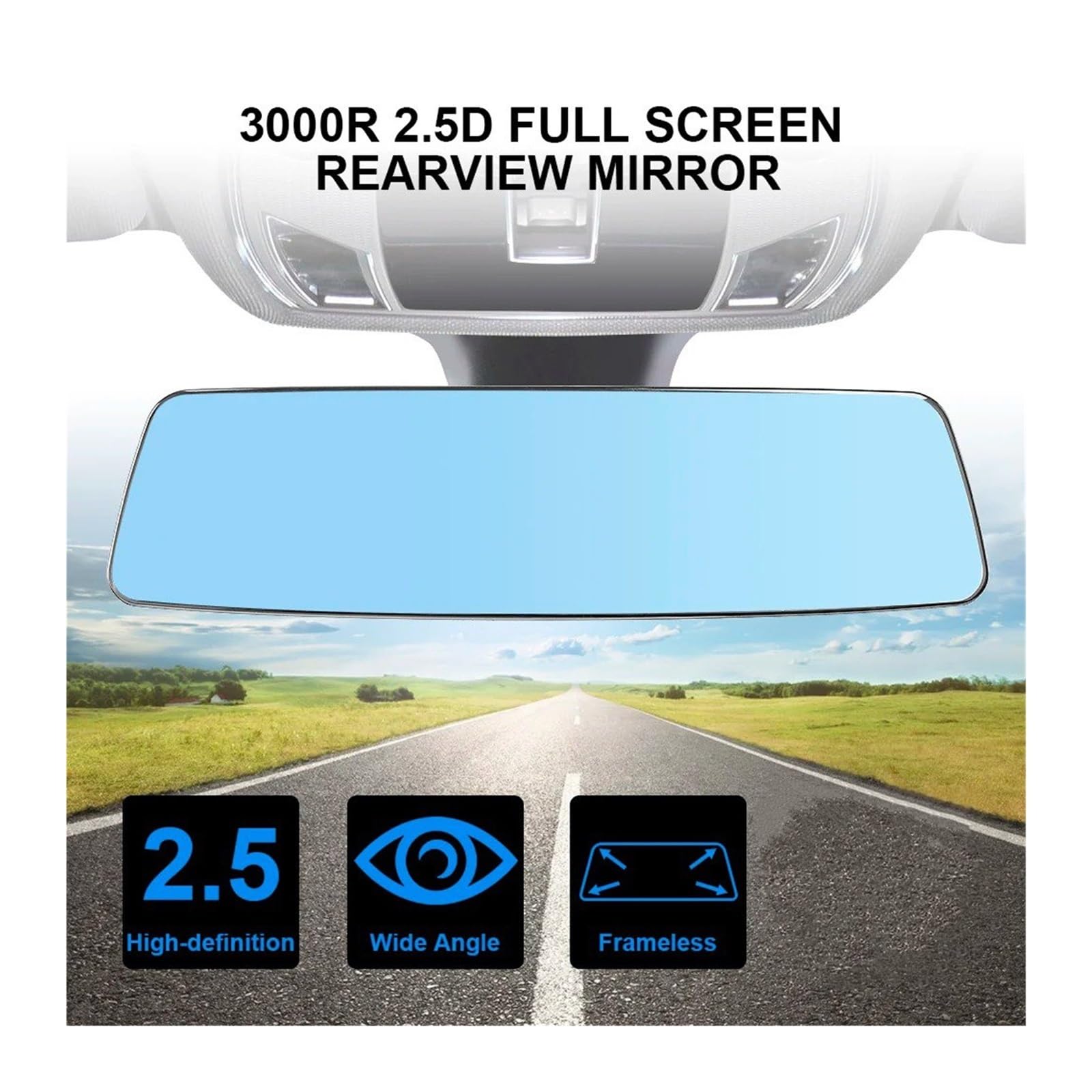 Retrovisore interno auto Specchietto Retrovisore Per Auto Senza Cornice Antiriflesso Grandangolare Vetro Microcurvo 2.5D A Schermo Intero Accessori Per