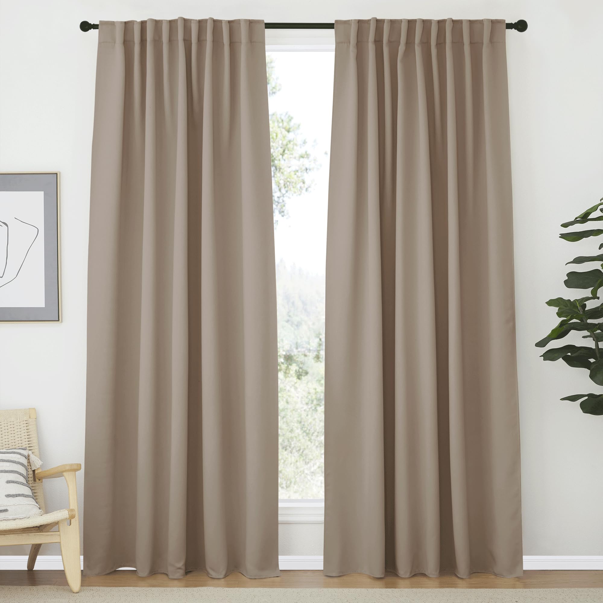 NICETOWN Blackout Curtain Panels Window Draperies - (Taupe Color) 62x84 inch, 2 Pieces, Insulating Room Darkening Blackout Drapes for Doorway Shower Bathroom Laundry Room Bifold Door