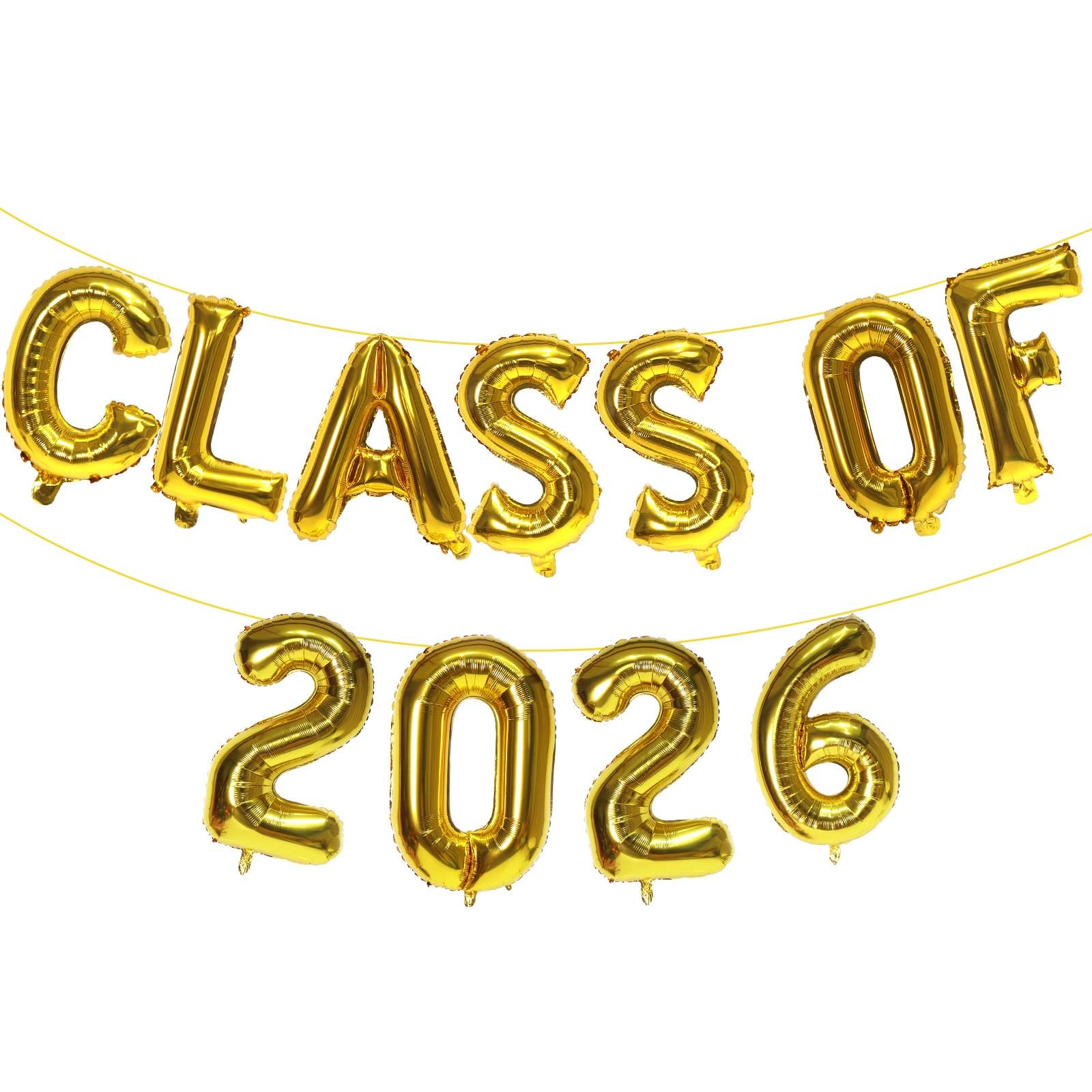 KALOR 16 Inch Gold Class of 2026 Banner Balloons, Gold Graduation Letters Sign, Grad Foil Letter Number Balloons for Graduation Party Decorations