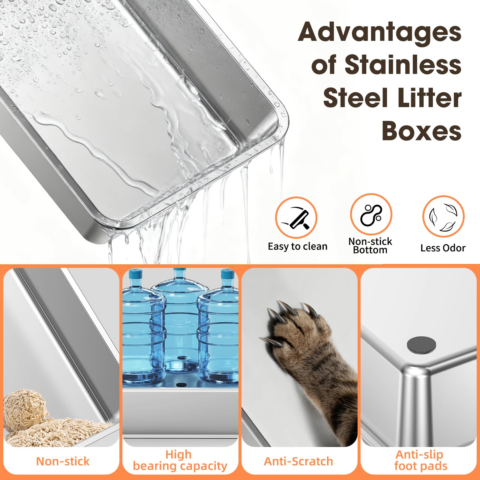 XXXL Stainless Steel Litter Box with Lid，28.3" L x 20.2" W x 17.3" H Extra Large Enclosed High Sided Metal Cat Litter Box for Large Cat and Multiple Cats,Non-Sticky, Anti-Leakage, Easy to Clean - image 7