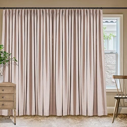 Miniatura 117 de Frelement Cortinas plisadas de lino de algodón extra anchas para oscurecer la habitación, 120 pulgadas de ancho x 96 pulgadas de largo, cortinas