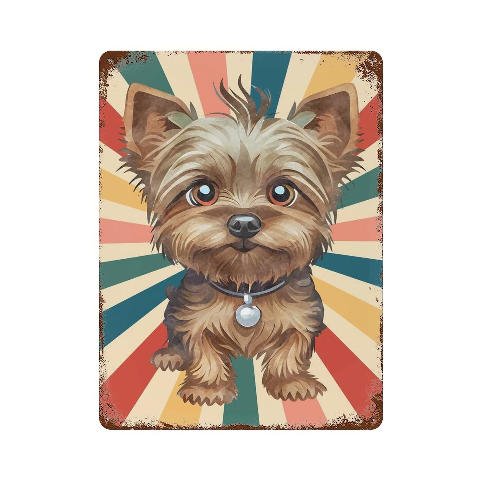 Cute Yorkshire Terrier Dog Vintage Rust Metal Sign 15.7"x11.8", Ideal for Basement, Hobby Room And Garage Decor